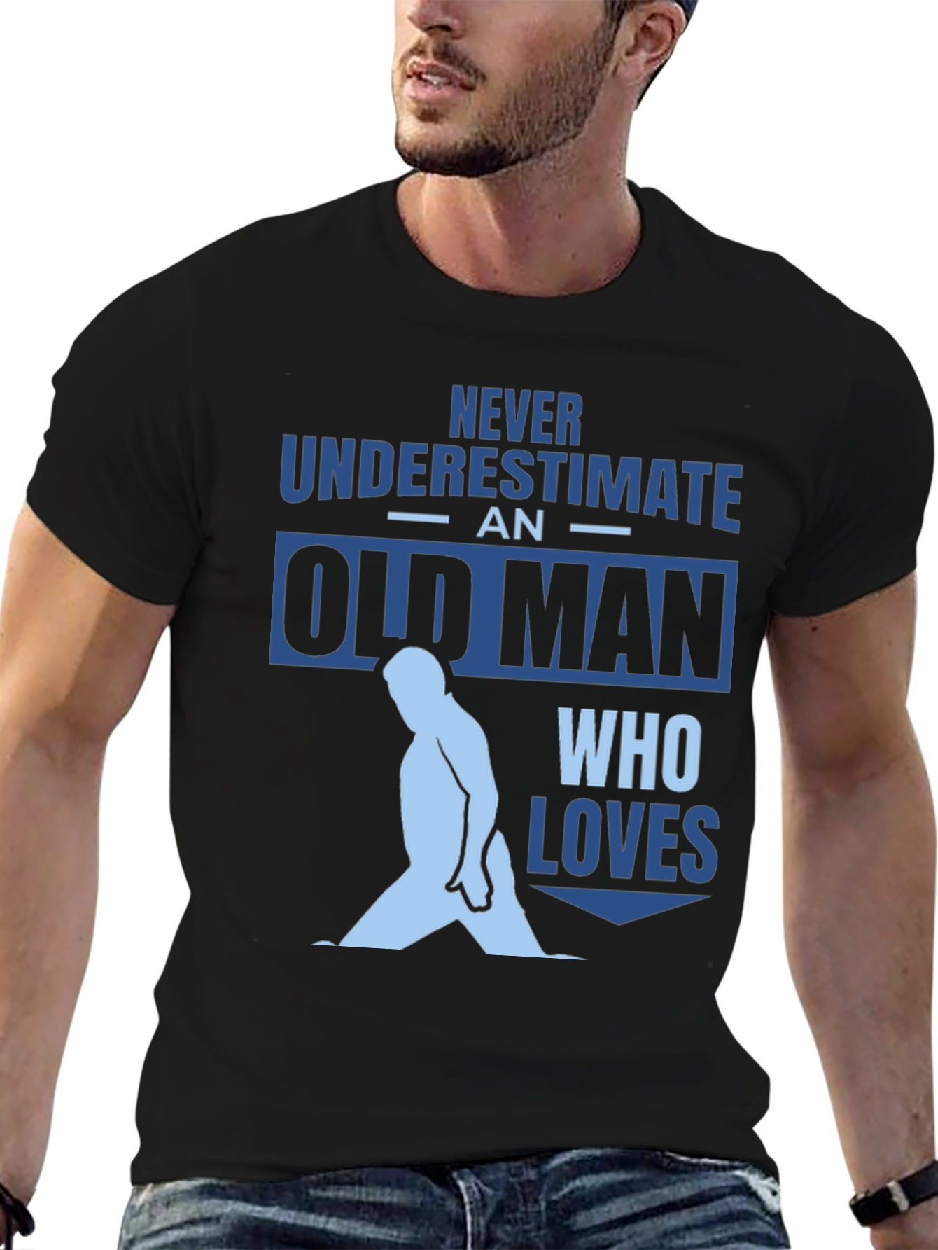 Black Never Underestimate Old Man Black T-Shirt view 6