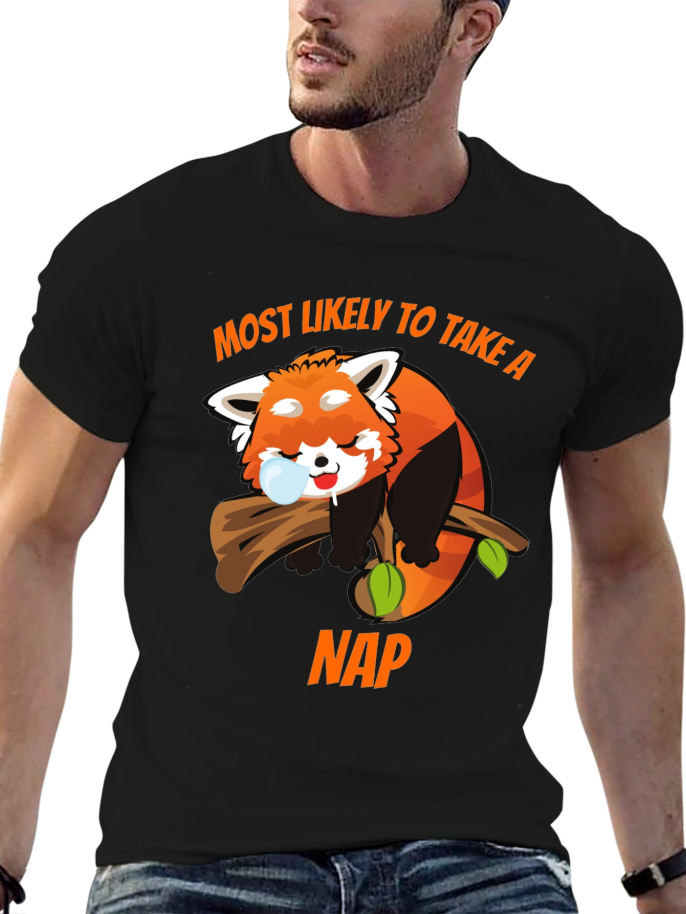Black Funny Red Panda Nap T-Shirt view 6