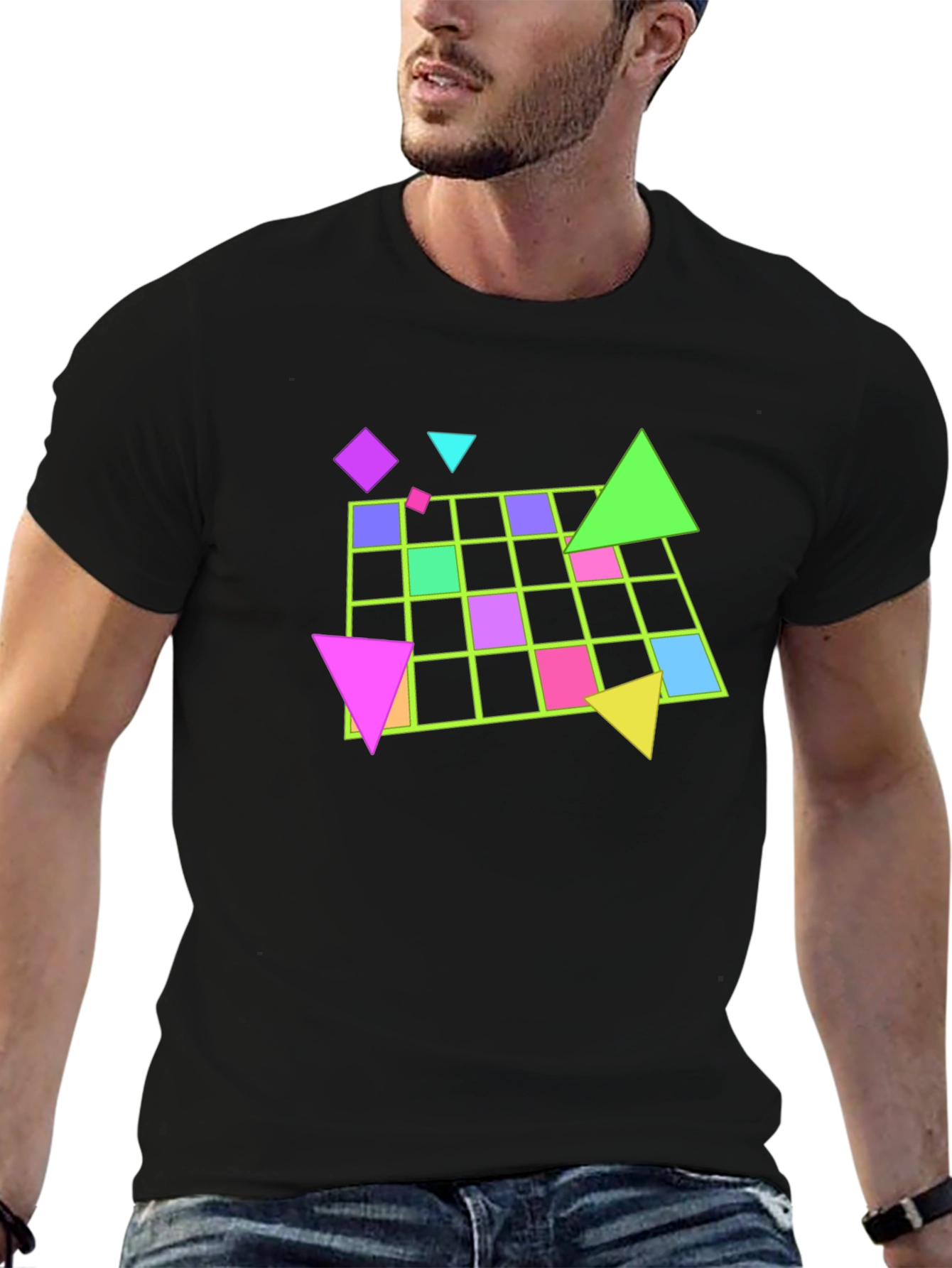 Black Geometric 80s Retro T-Shirt - Black view 6