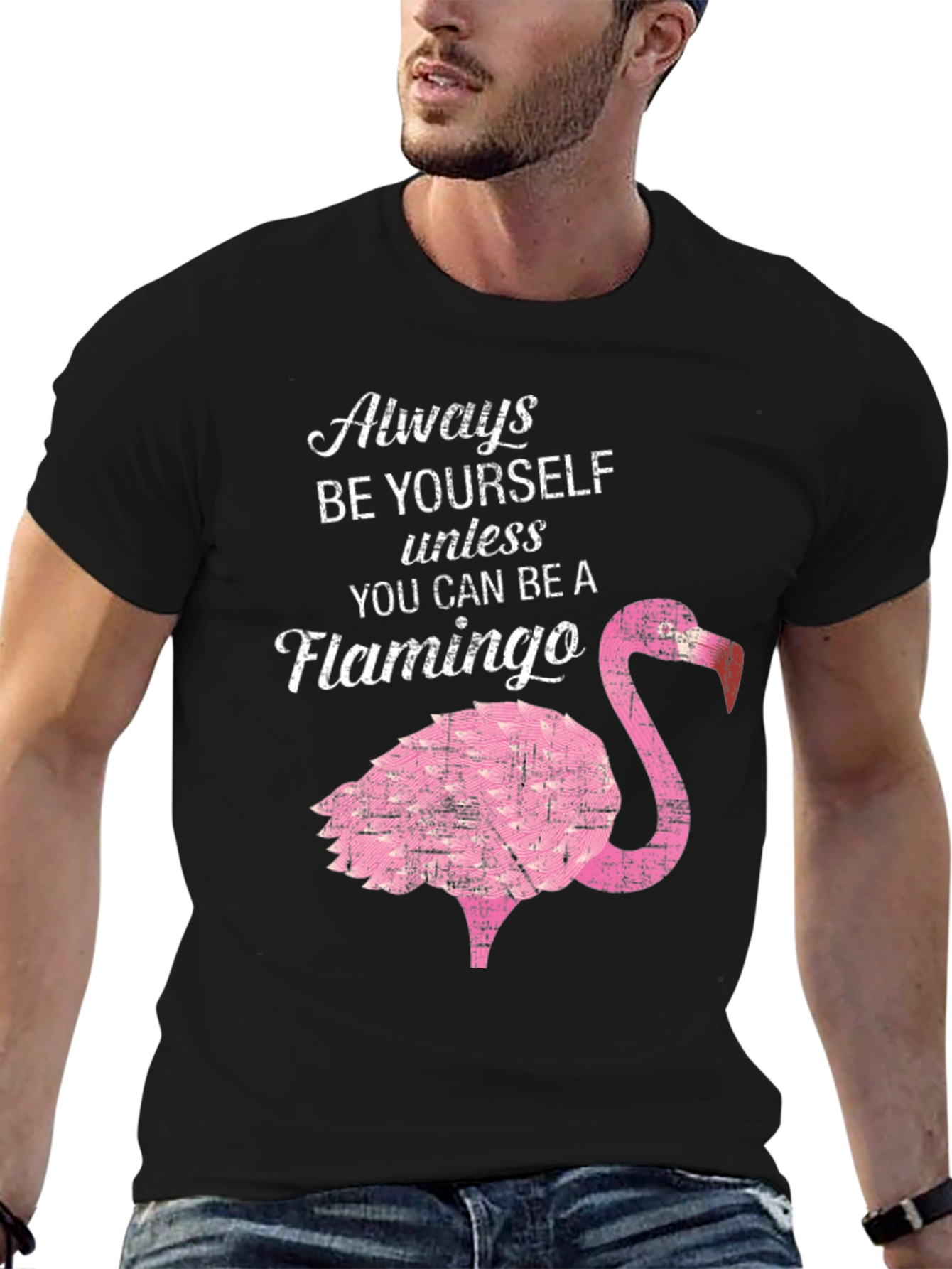 Black Be a Flamingo T-Shirt - Novelty Graphic Tee view 6