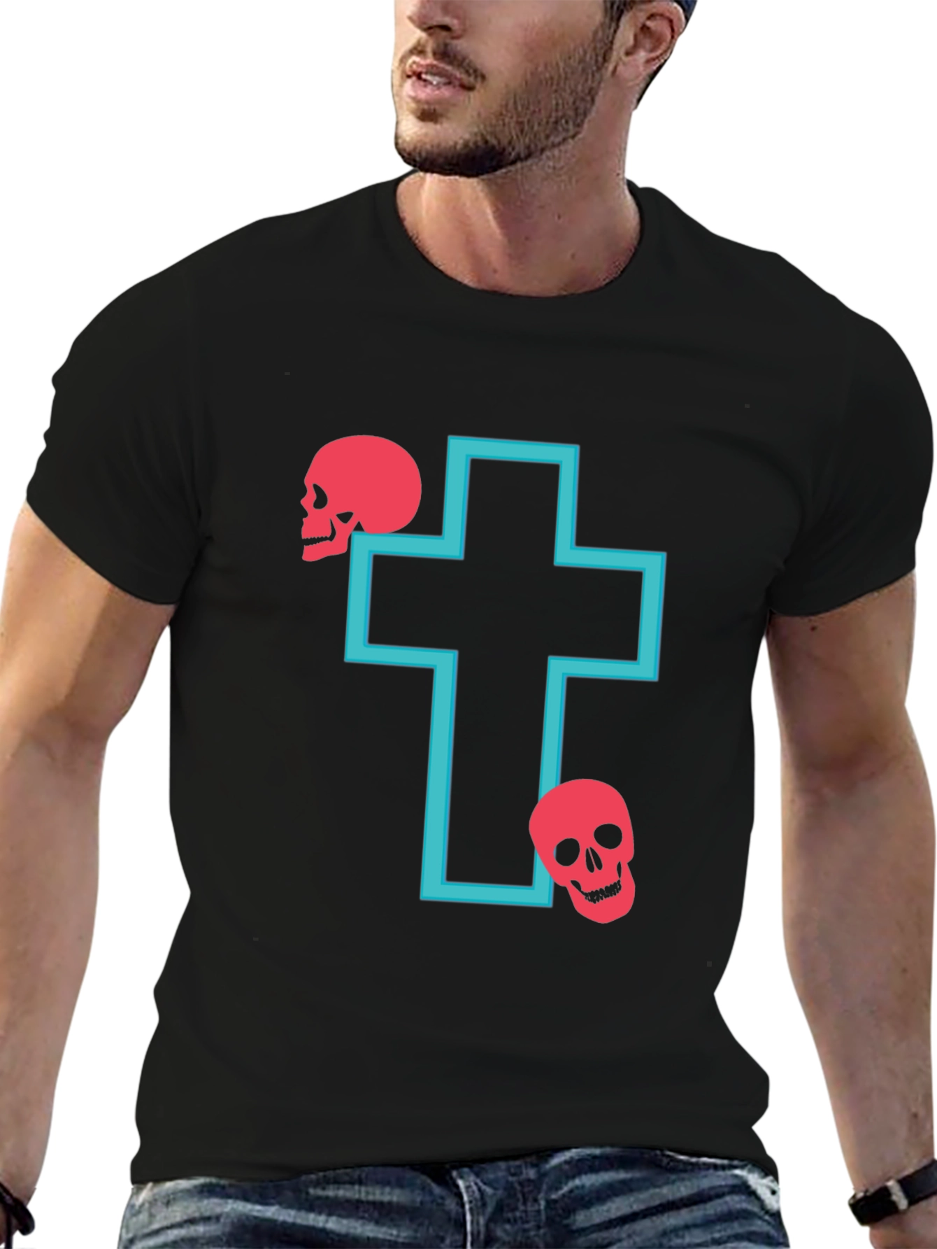 Black Skull Cross Graphic T-Shirt view 6