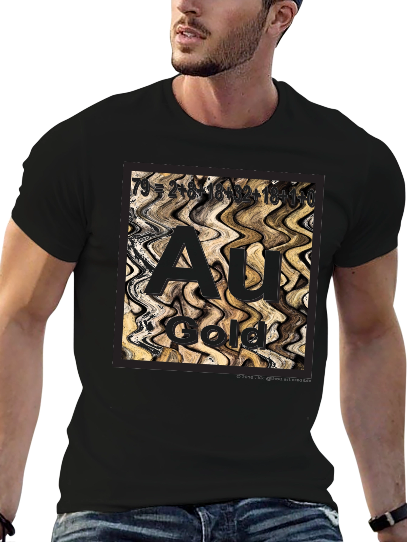 Black Gold Element Periodic Table Graphic Tee - Black view 6