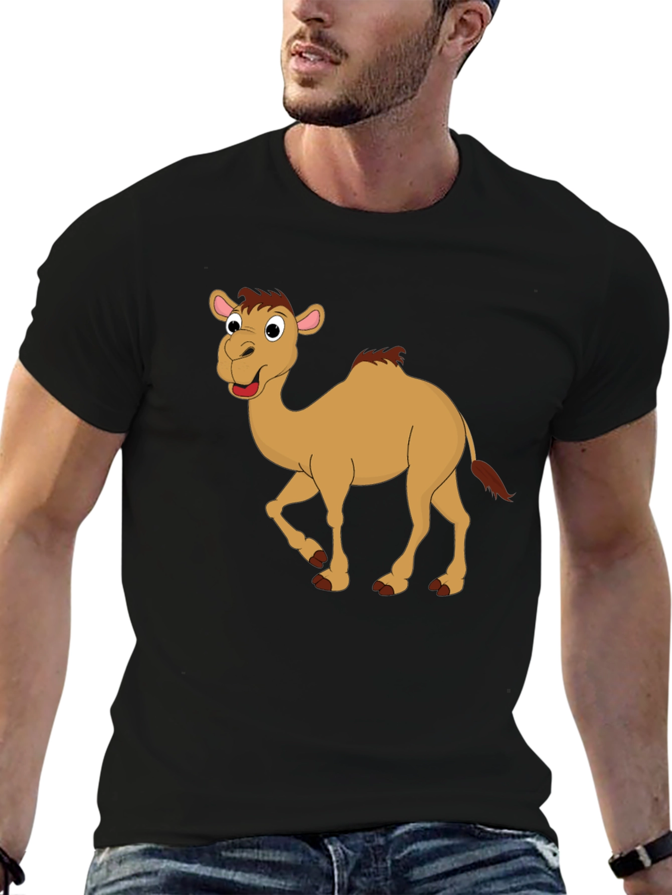 Black Camel Cartoon Black T-Shirt view 6