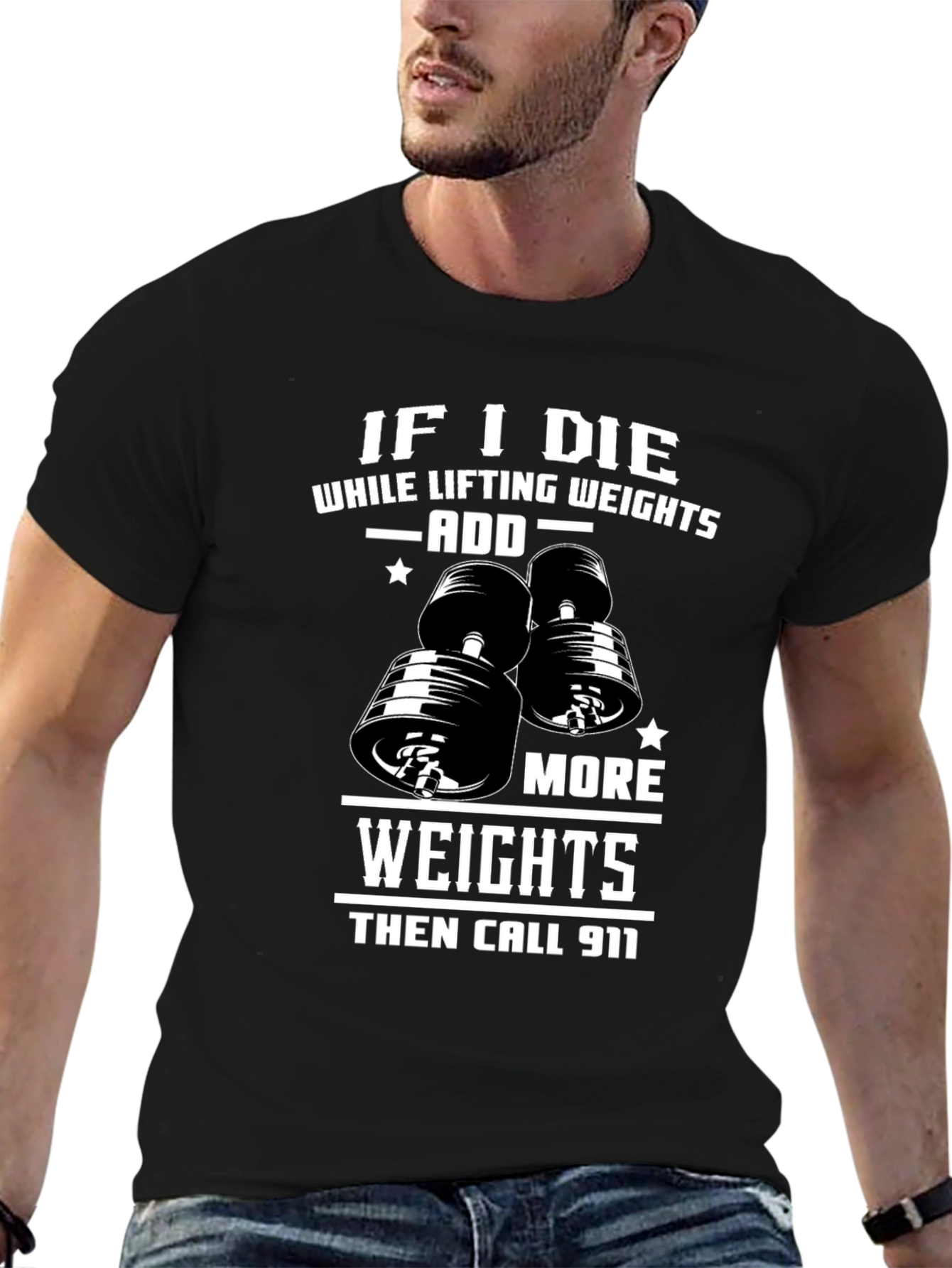 Black Weight Lifting Humor T-Shirt: Add More Weights view 6