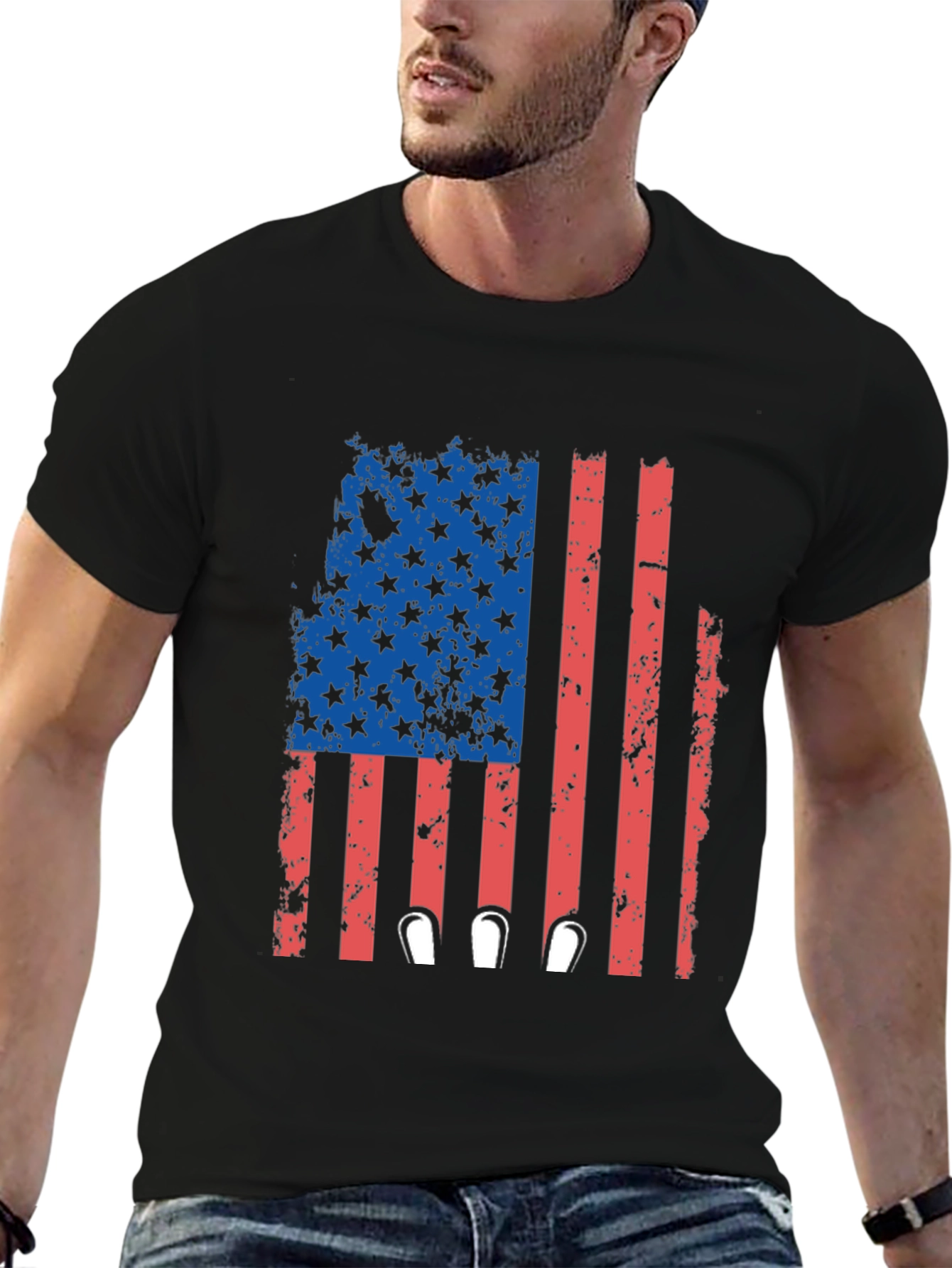 Black Patriotic Flag Bowling T-Shirt view 6