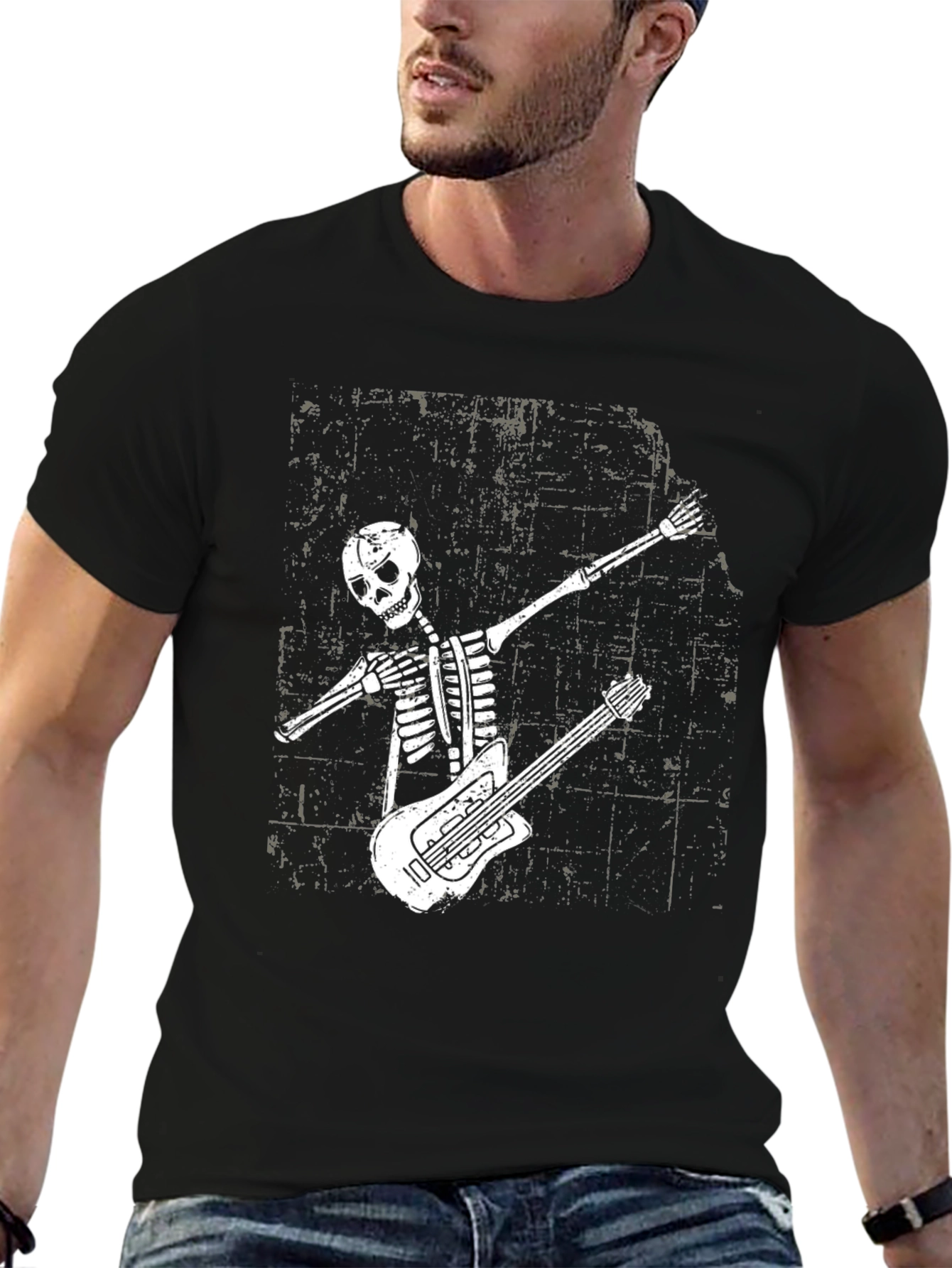 Black Skeleton Guitarist Dab T-Shirt - Cool Graphic Tee view 6