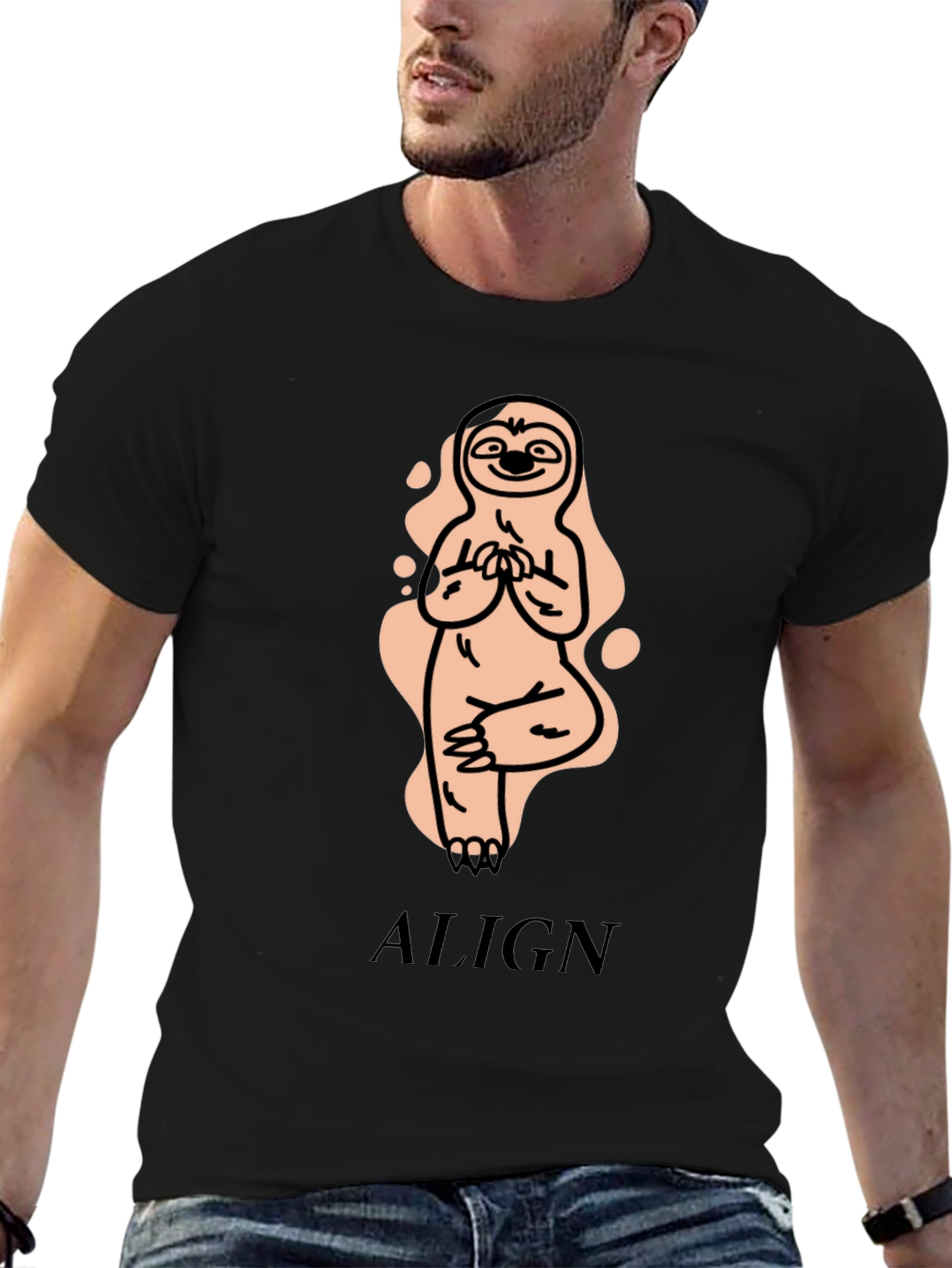 Black Yoga Sloth T-Shirt - Align Yourself view 6