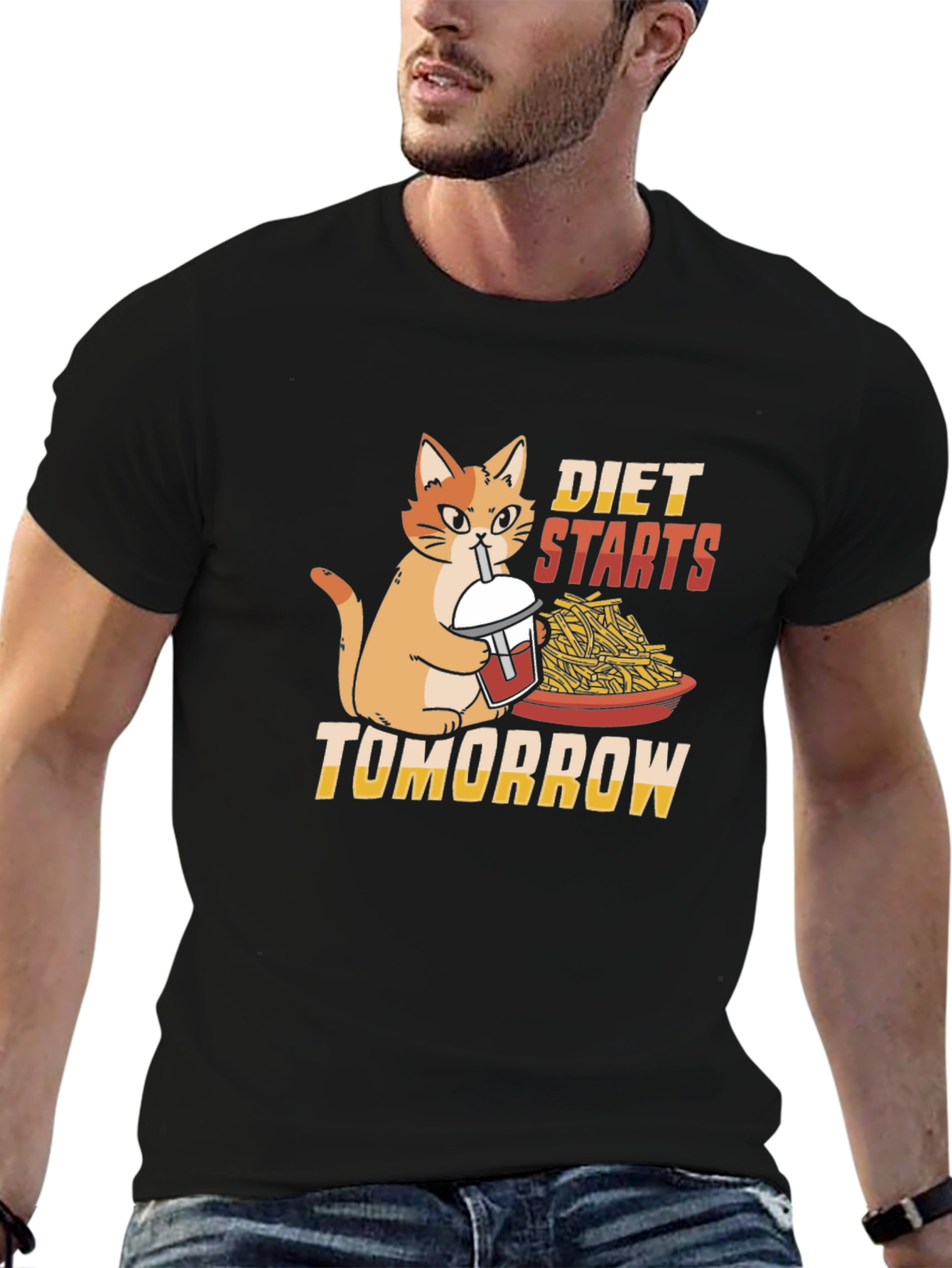 Black Diet Starts Tomorrow Funny Cat T-Shirt view 6