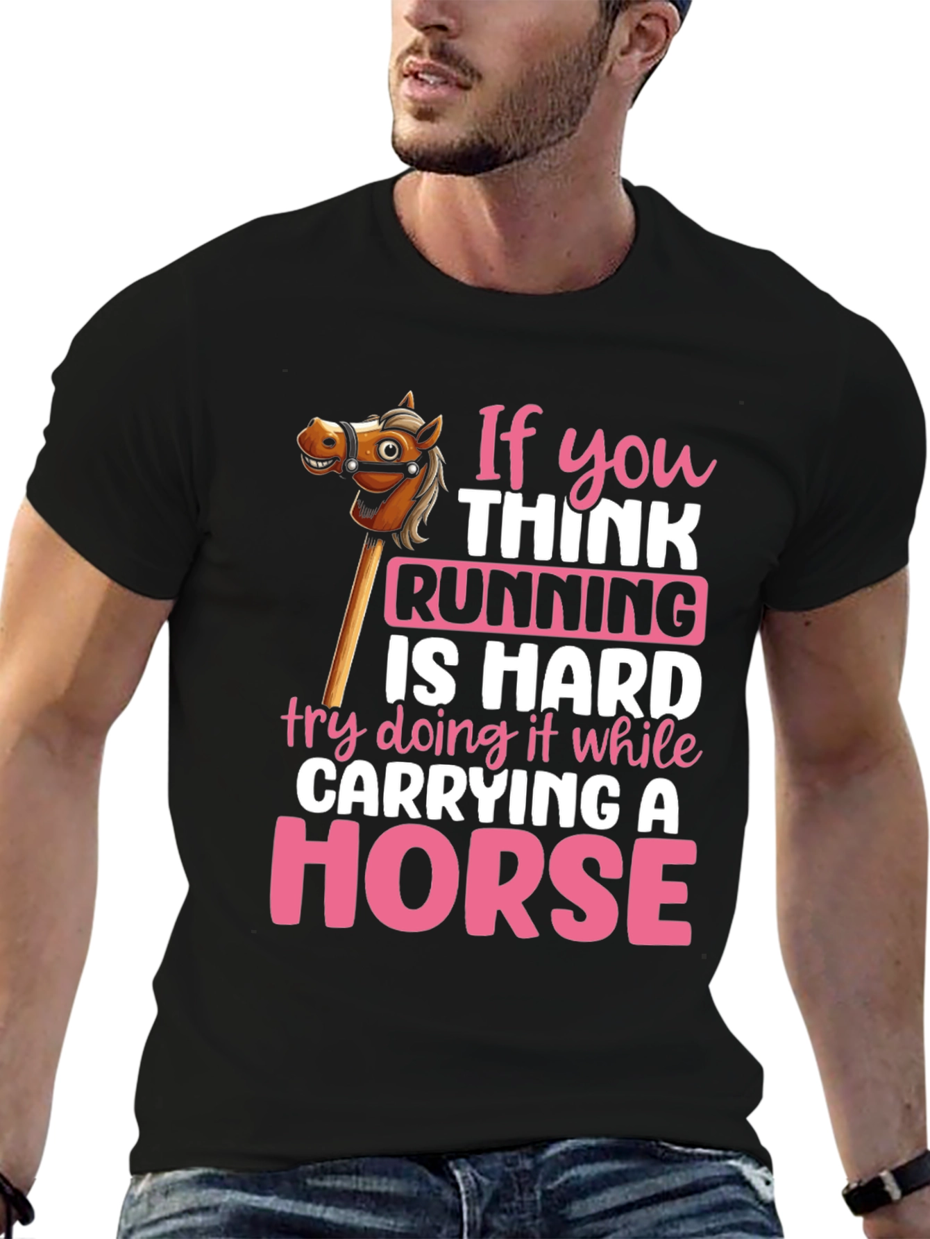 Black Running Is Hard Horse T-Shirt view 6