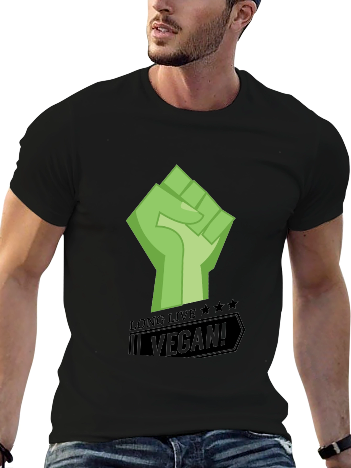 Black Long Live Vegan Graphic Print Black T-Shirt view 6