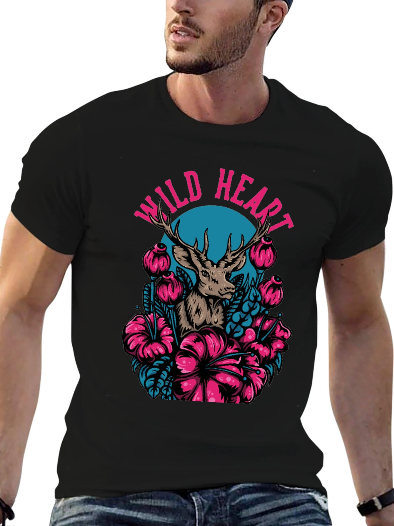 Black Wild Heart Deer Graphic Tee - Black view 6