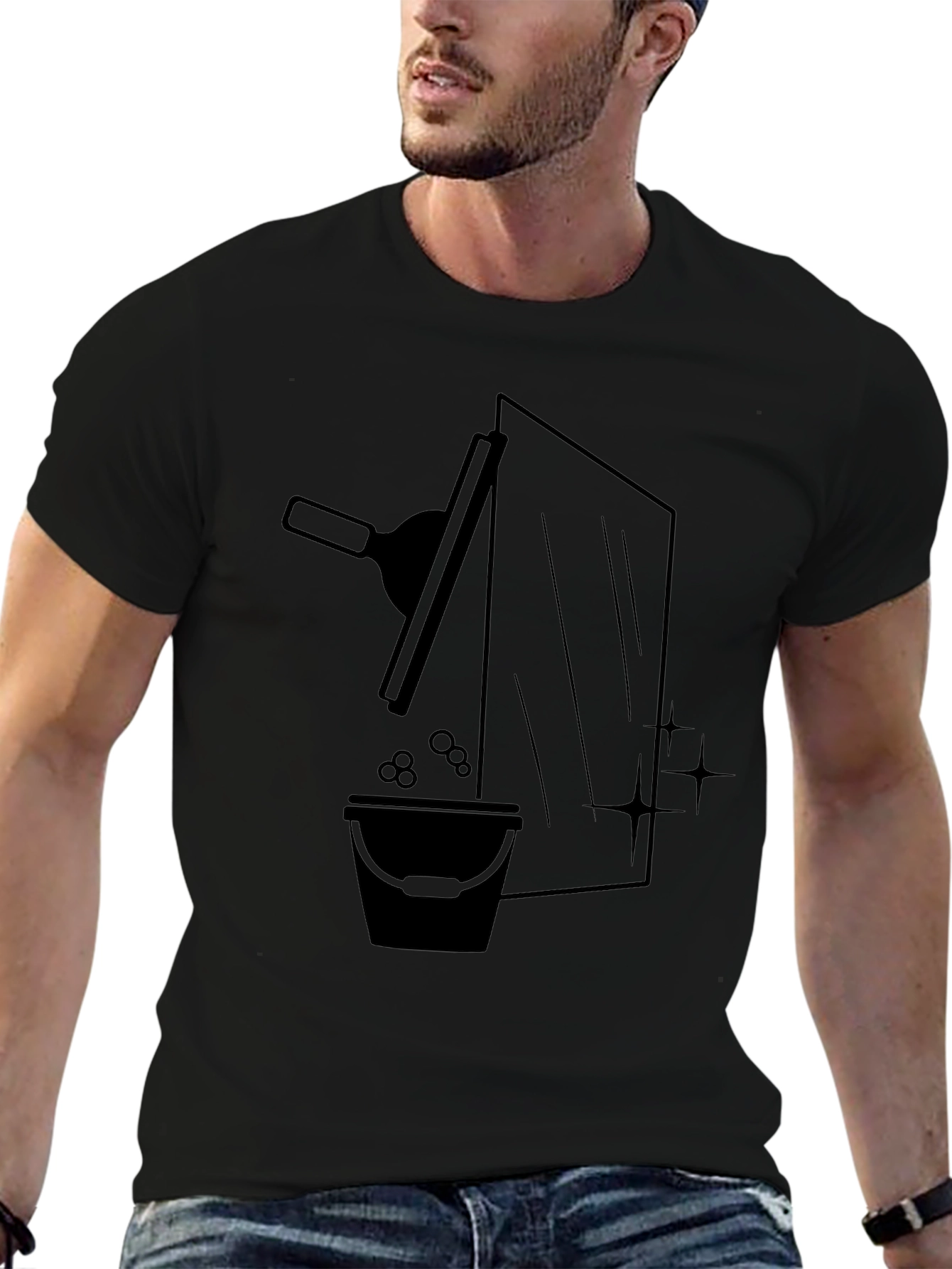 Black Window Washer Graphic Tee - Black Crew Neck T-Shirt view 6