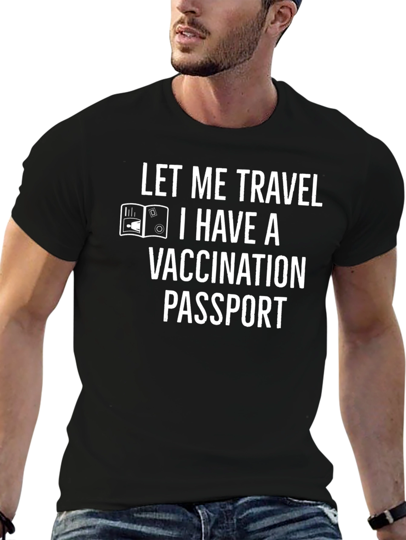 Black Let Me Travel T-Shirt Vaccination Passport Tee view 6