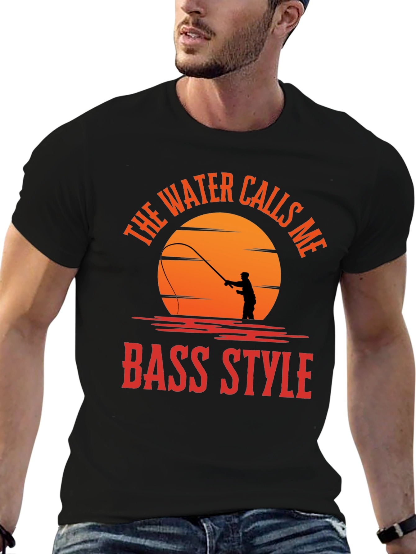 Black Bass Style Fishing T-Shirt - Water Calls Me view 6