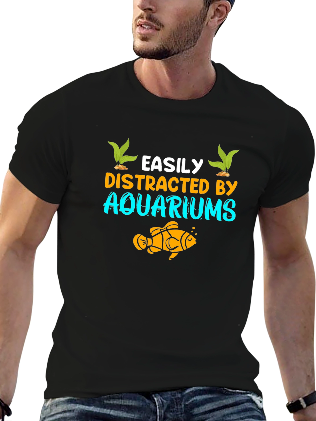 Black Easily Distracted by Aquariums Graphic T-Shirt view 6