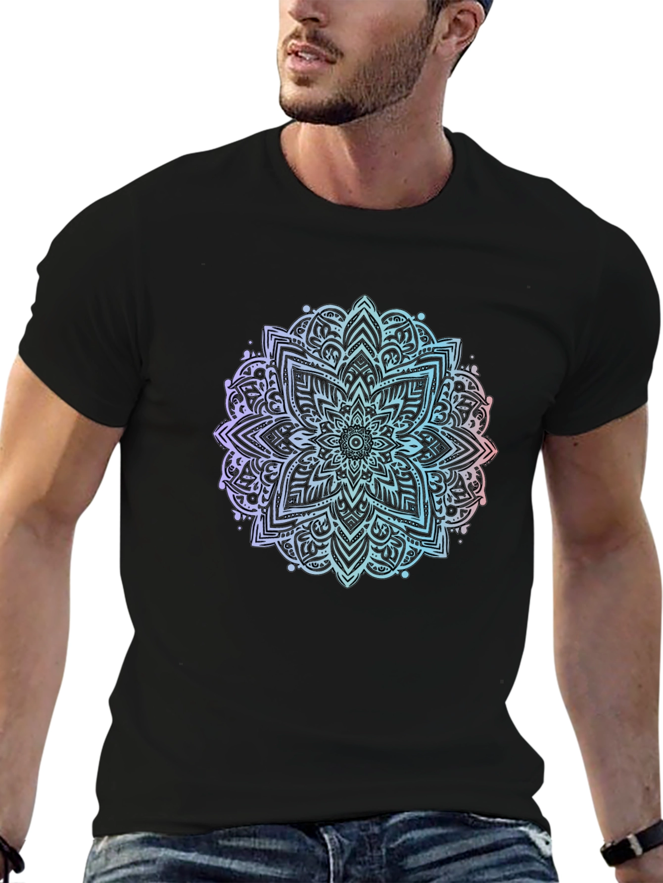 Black Mandala Print Black T-Shirt view 6