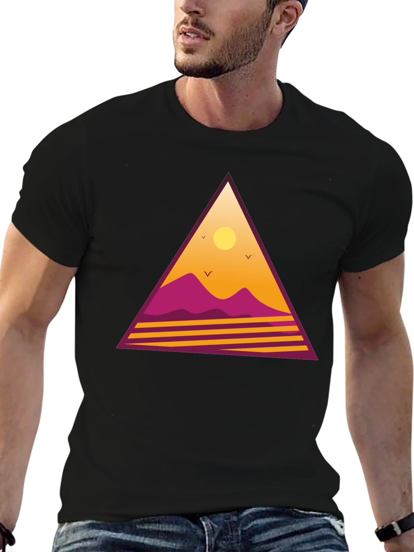 Black Retro Sunset Triangle Graphic Tee - Black view 6