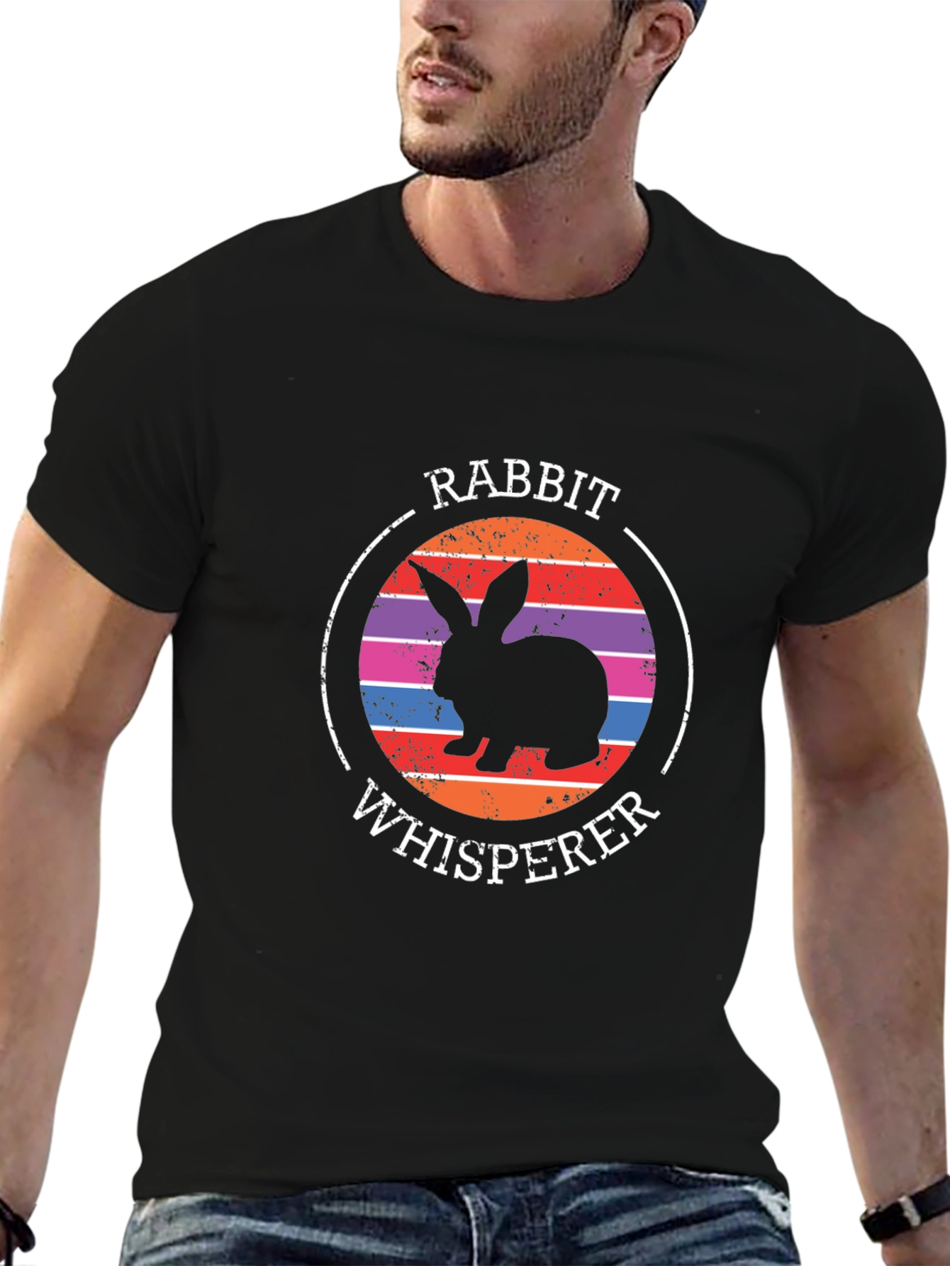 Black Rabbit Whisperer Graphic Tee - Unisex Black T-Shirt view 6