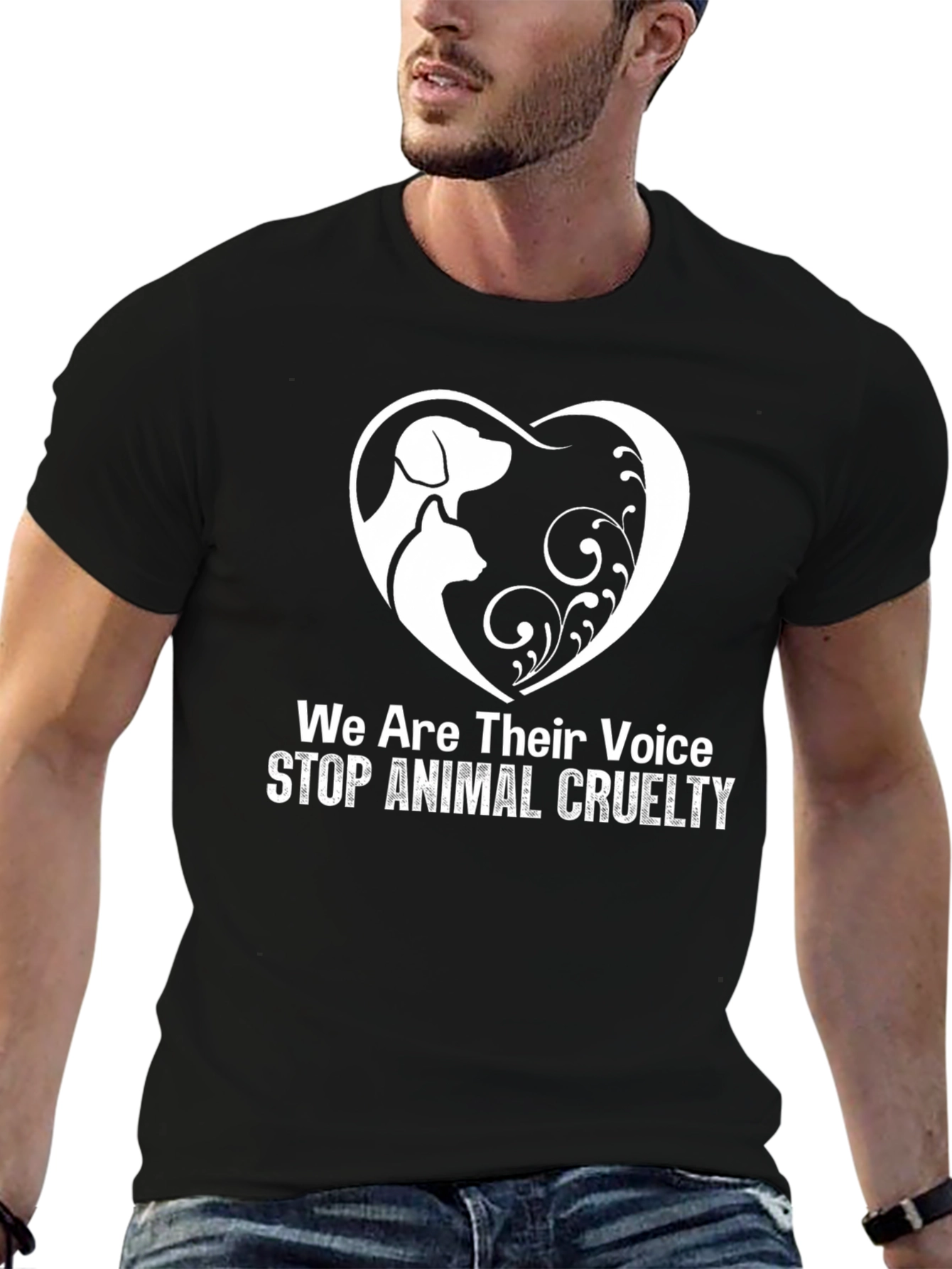 Black Animal Rights T-Shirt - Stop Animal Cruelty Design view 6