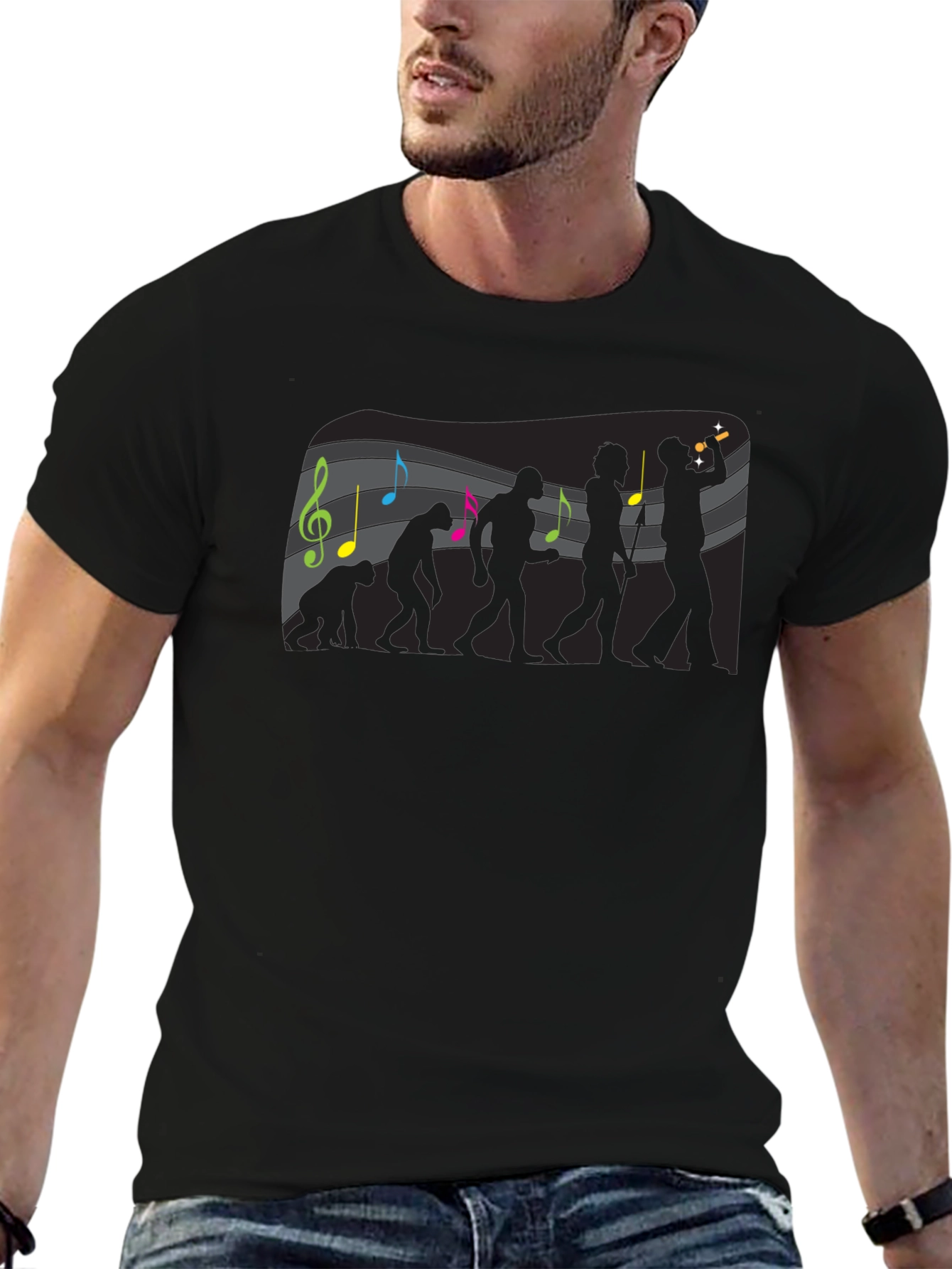 Black Evolution of Music Men's Black Graphic Tee view 6