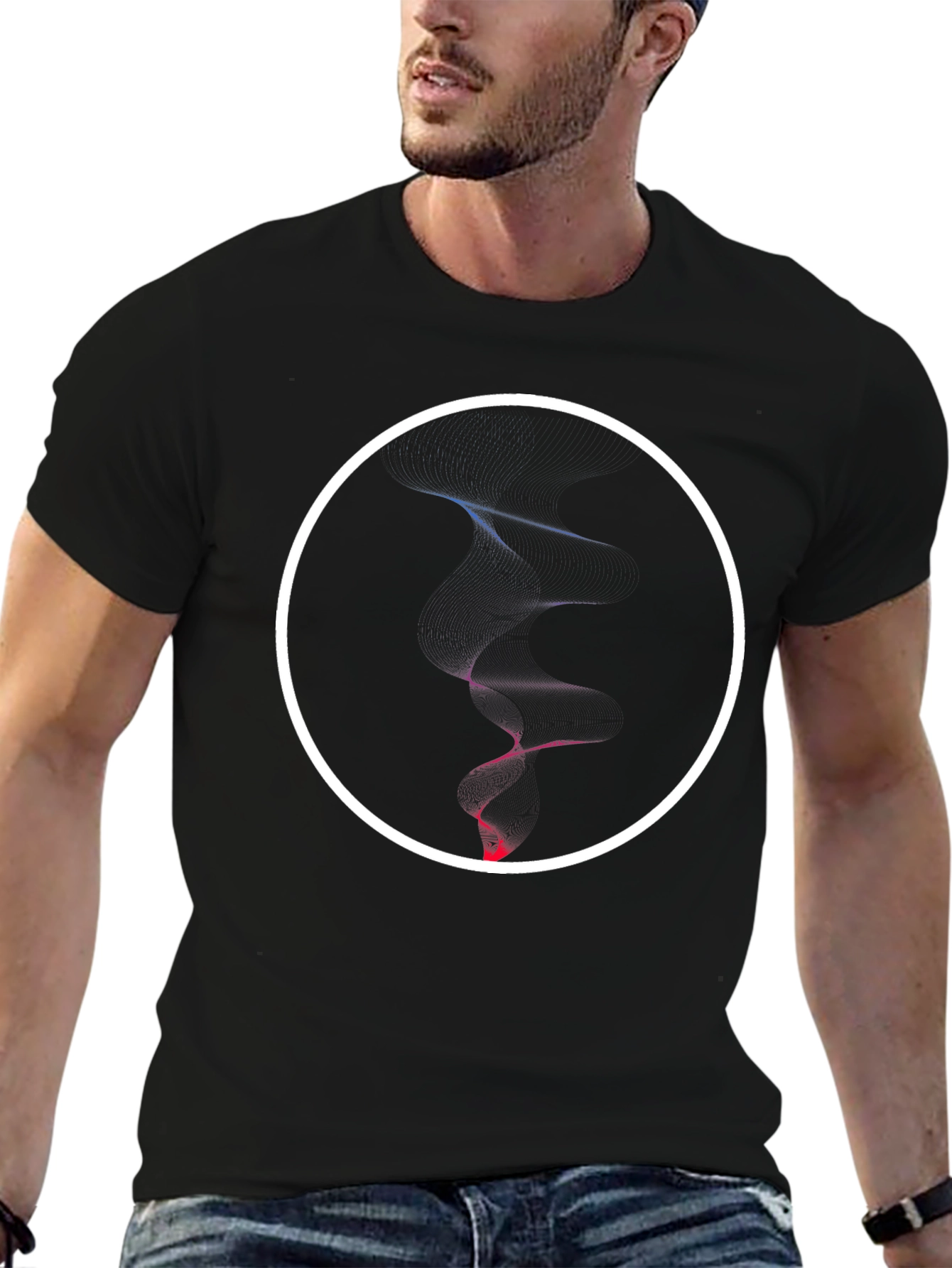 Black Abstract Graphic Print Black T-Shirt view 6