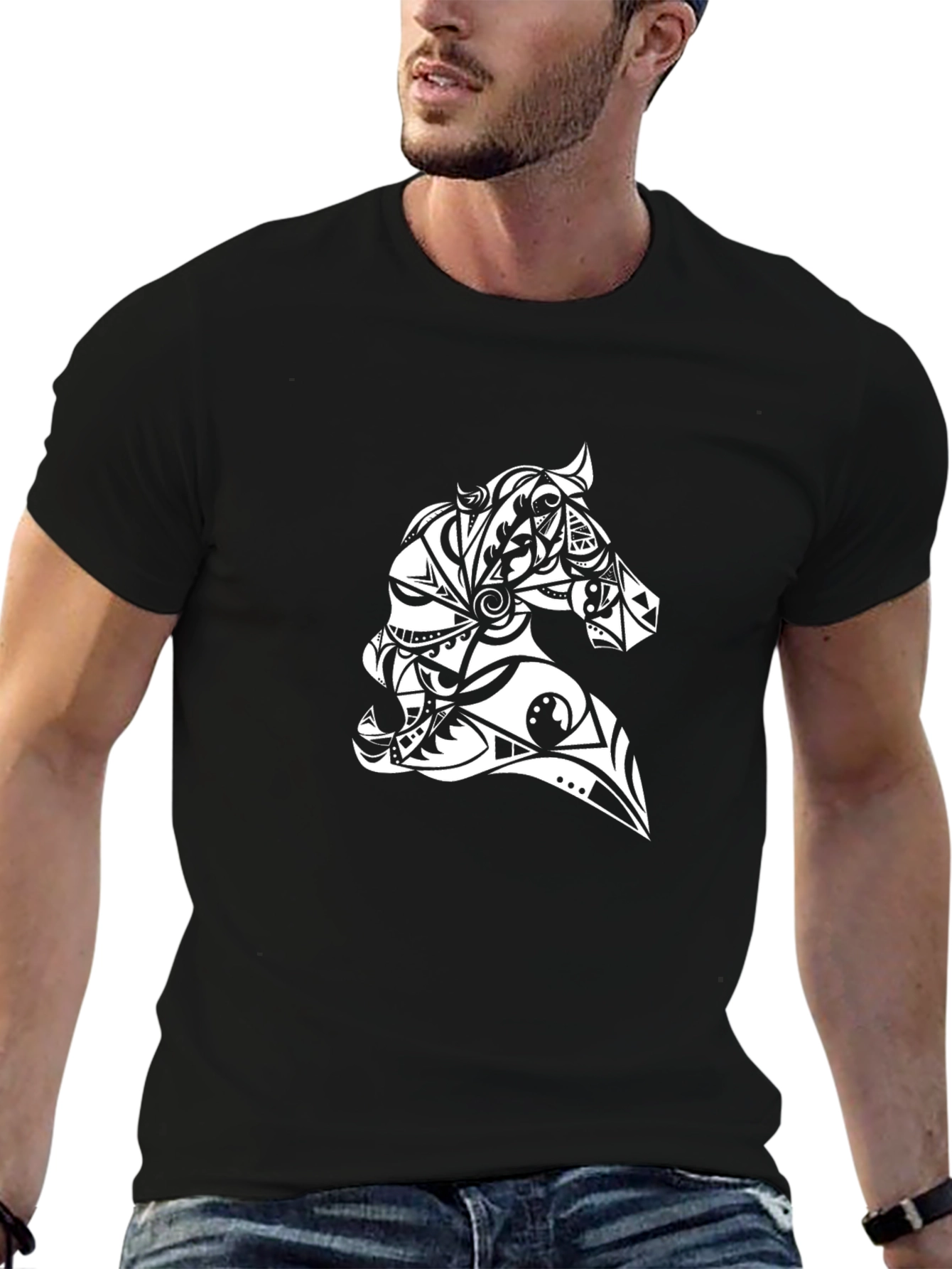 Black Tribal Horse Graphic Tee - Black view 6
