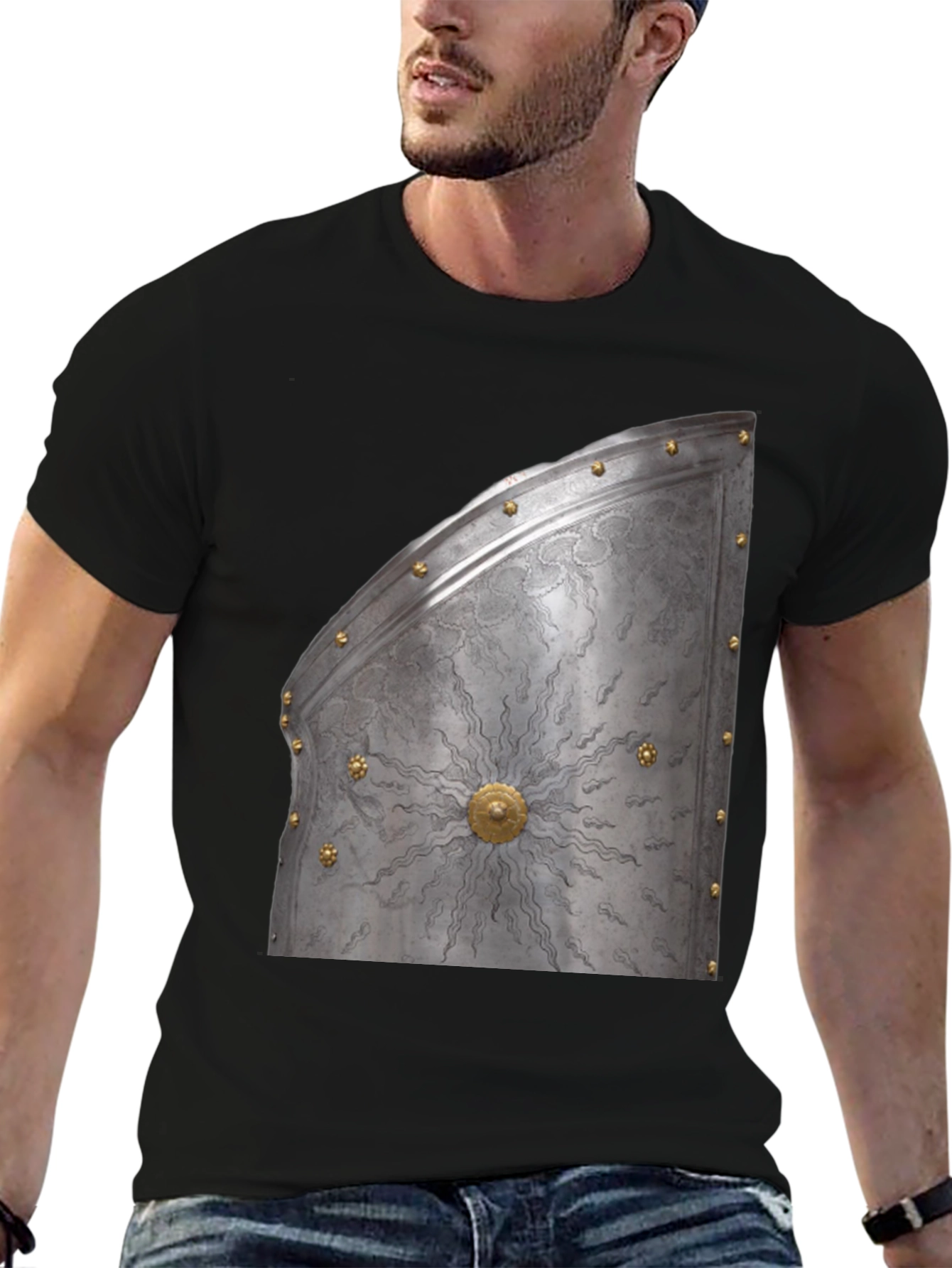 Black Medieval Knight Armor Graphic Tee - Unique Design view 6