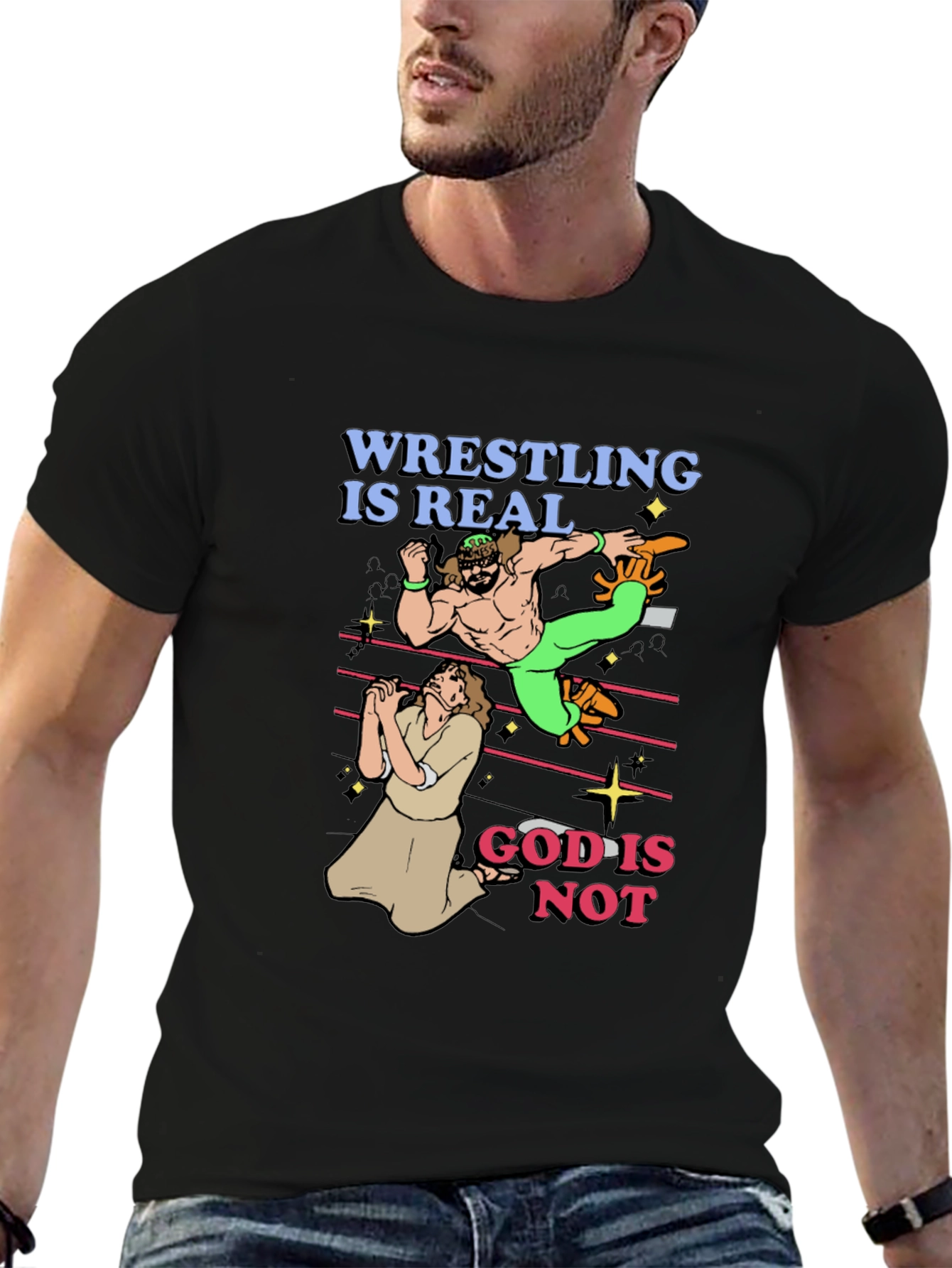 Black Wrestling is Real - Funny Graphic T-Shirt view 6