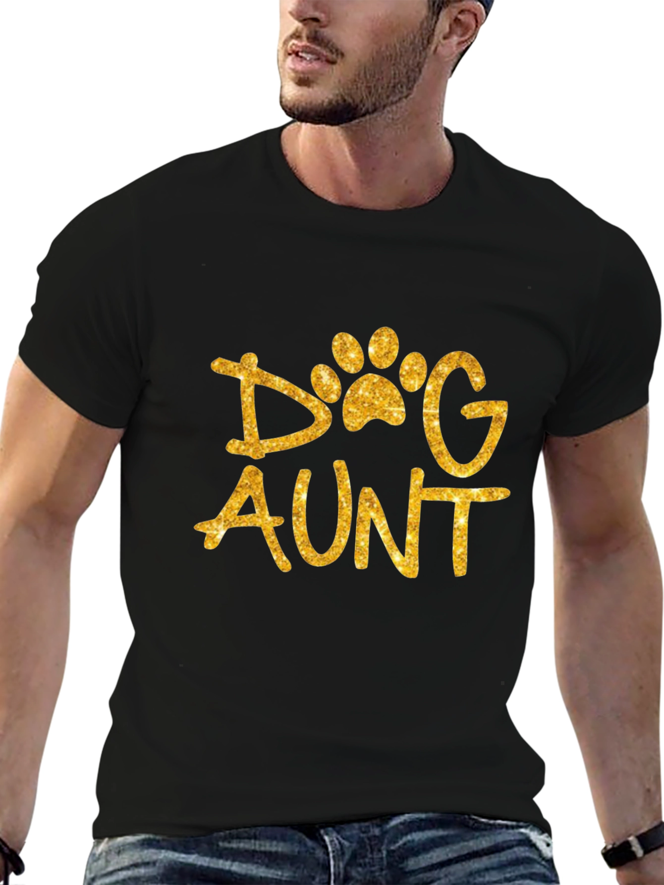 Black Dog Aunt Shirt - Glittery Paw Print Graphic Tee view 6