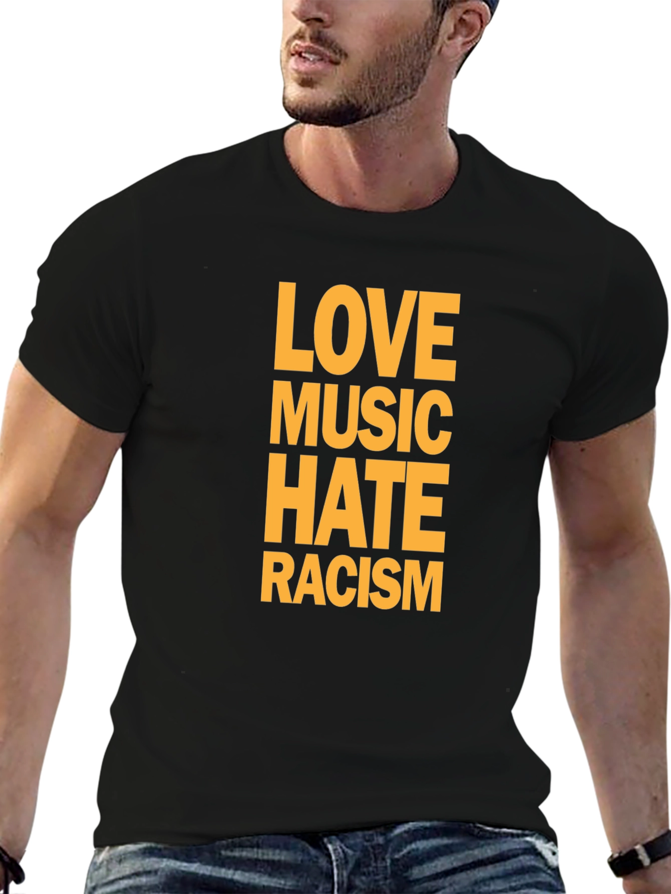 Black Love Music Hate Racism Graphic Tee - Black view 6