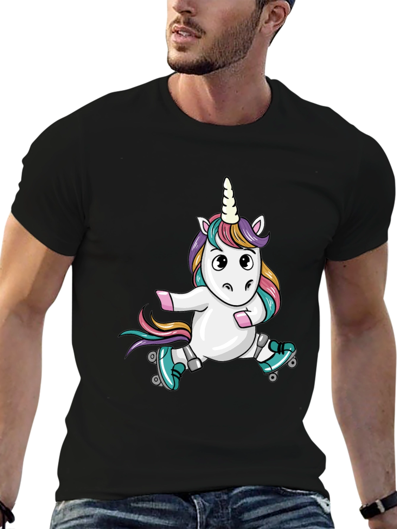 Black Unicorn Roller Skate Black T-Shirt view 6