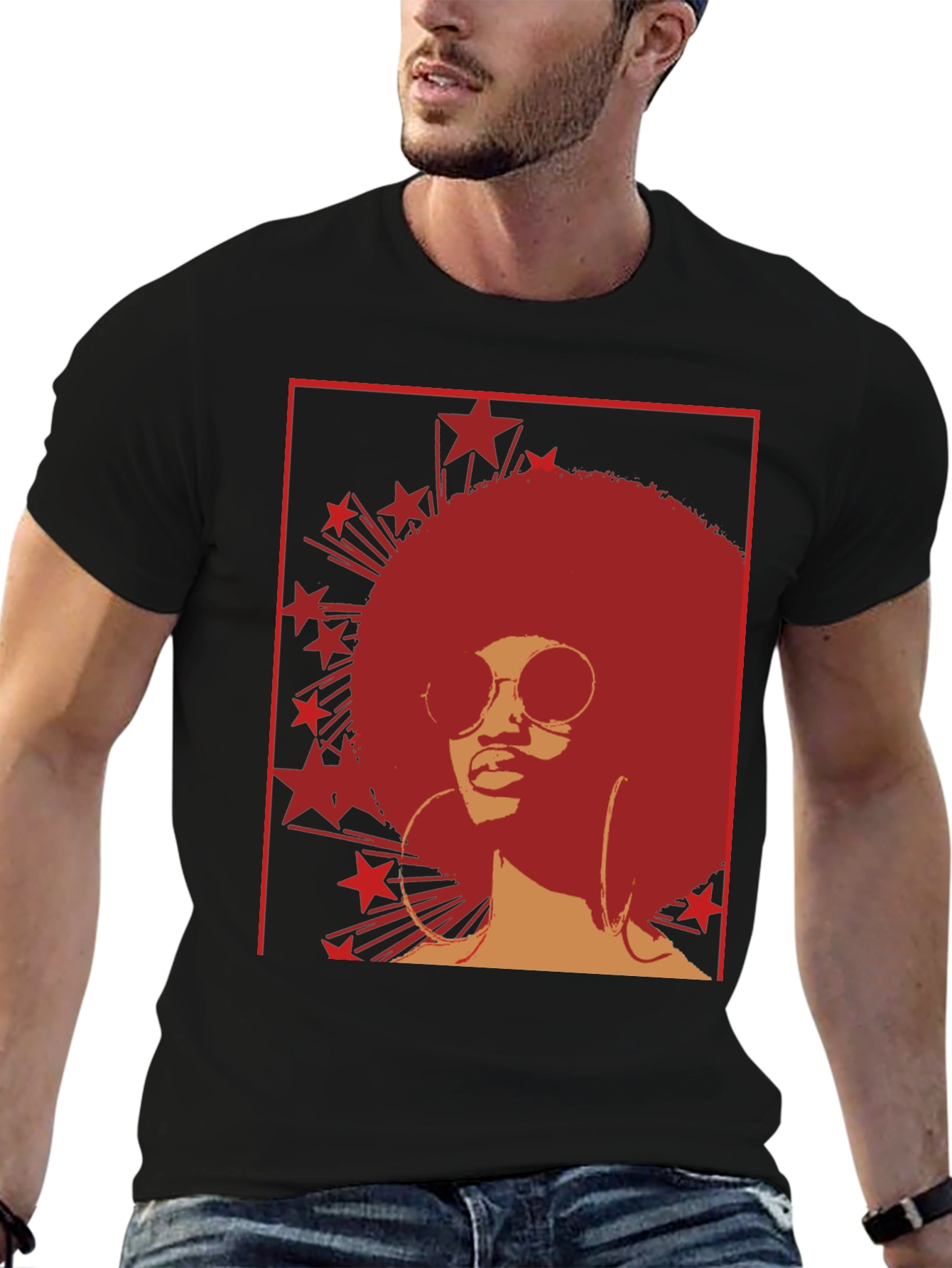 Retro Afro Star Graphic Tee - Cool Vintage Style - 6