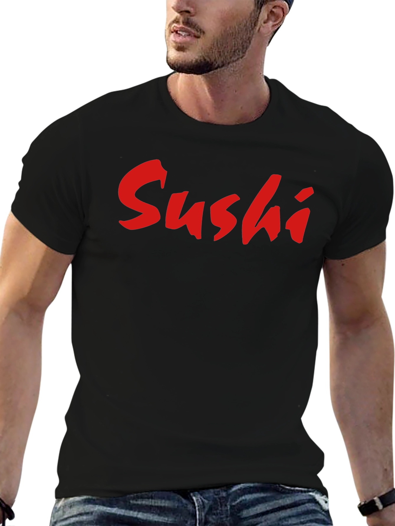 Black Sushi Graphic Tee - Black Cotton Blend Casual Wear view 6