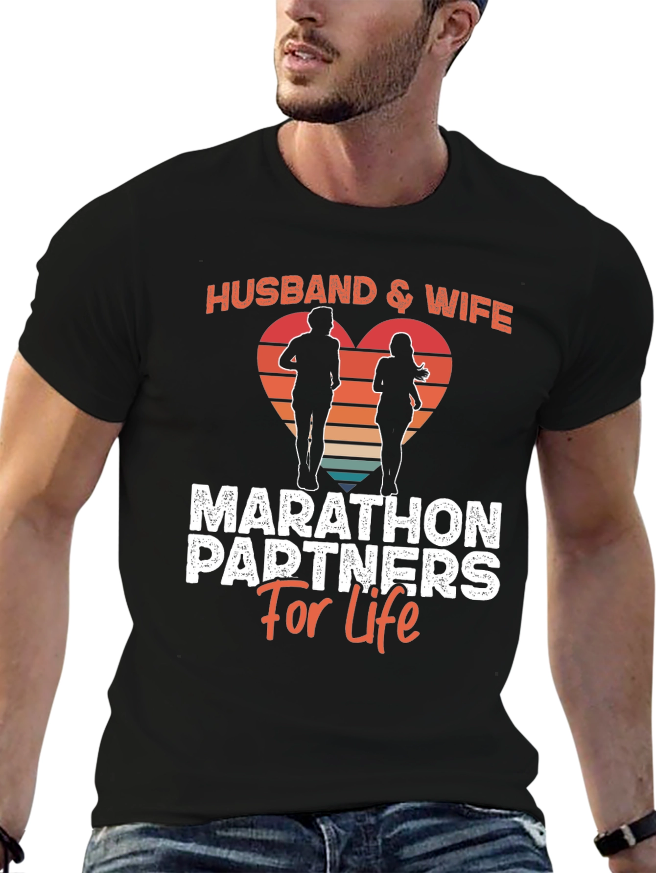 Black Husband & Wife Marathon Partners T-Shirt view 6