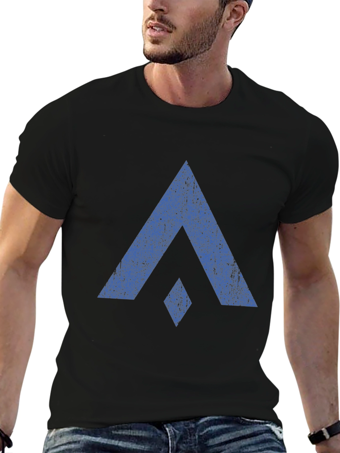 Black Blue Distressed Graphic Print Black Tee view 6