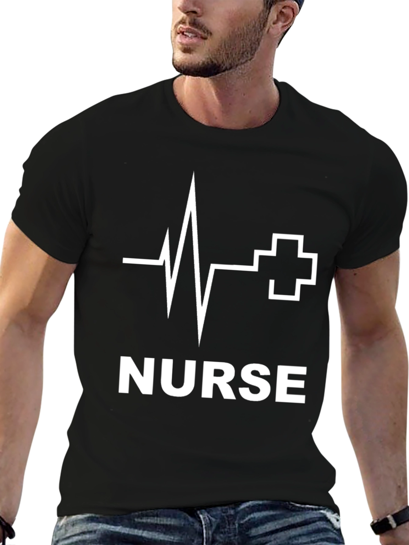 Black Nurse Heartbeat Graphic T-Shirt - Stylish and Comfortable view 6