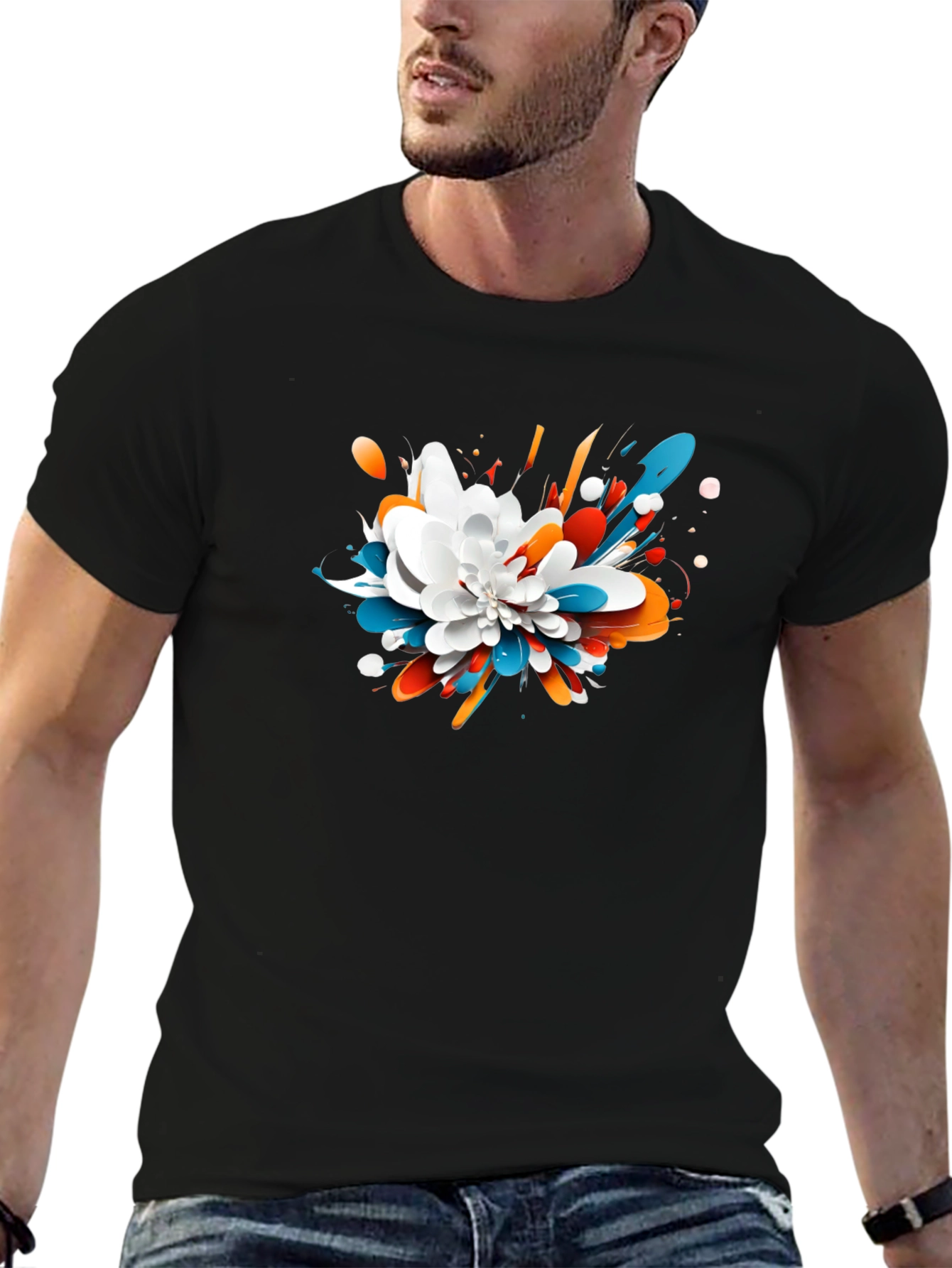 Black Abstract Floral Graphic Black T-Shirt view 6