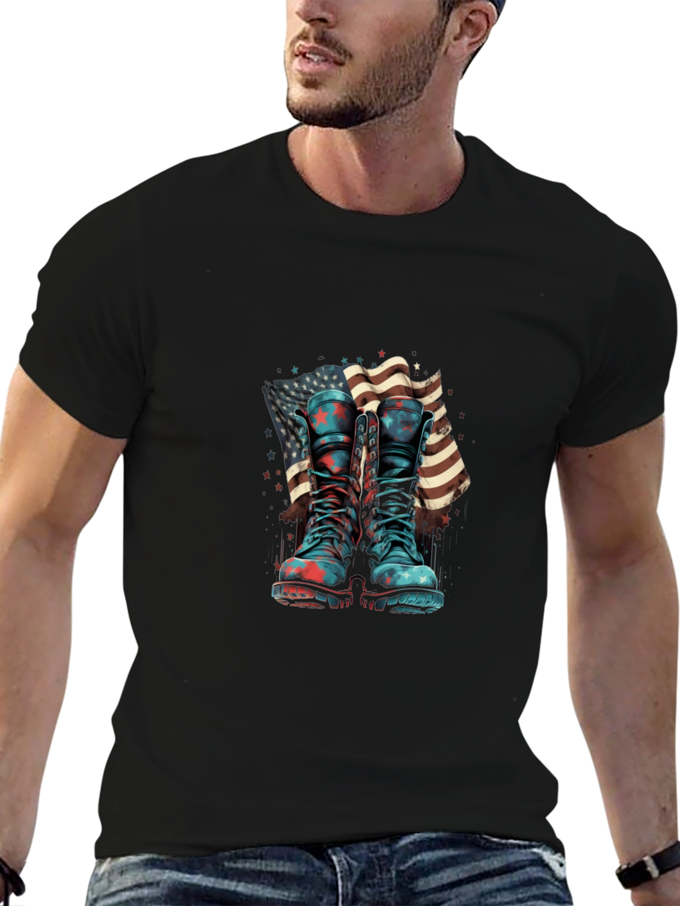 Patriotic Boots & Flag Graphic T-Shirt - 6