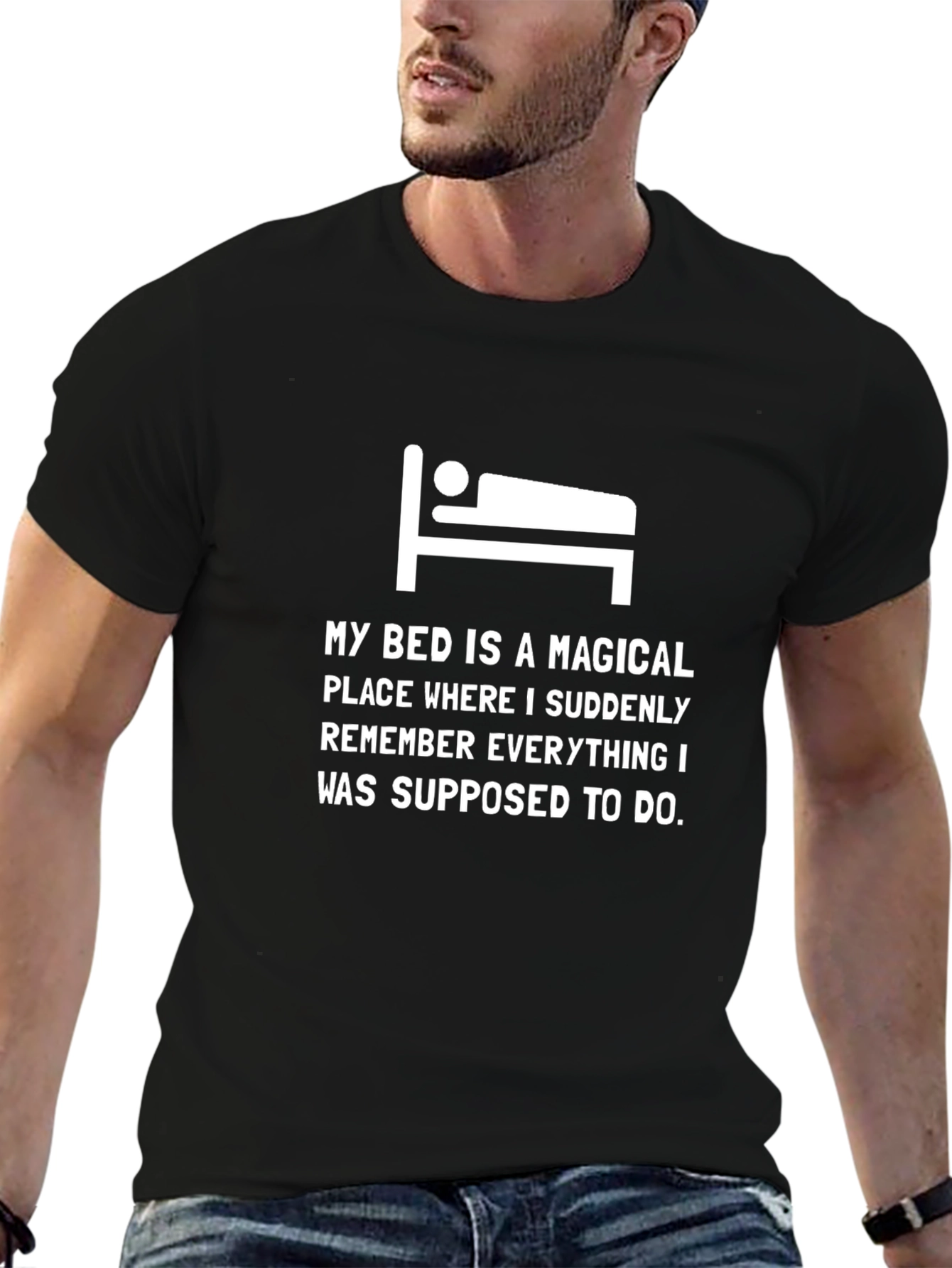 Black Magical Bed T-Shirt Funny Slogan Tee view 6