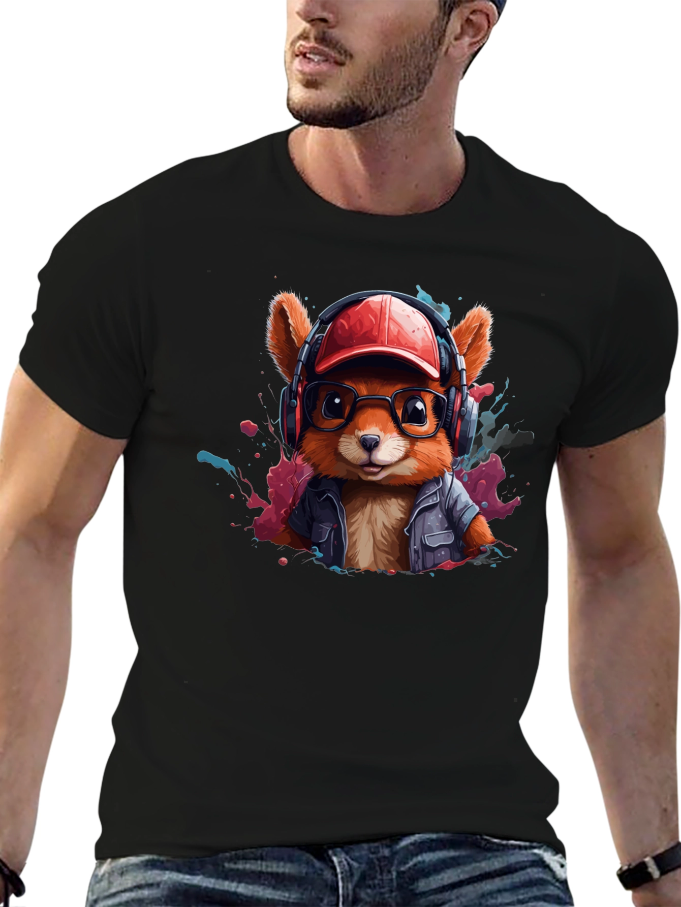 Black Stylish Squirrel Graphic T-Shirt - Trendy Urban Design view 6