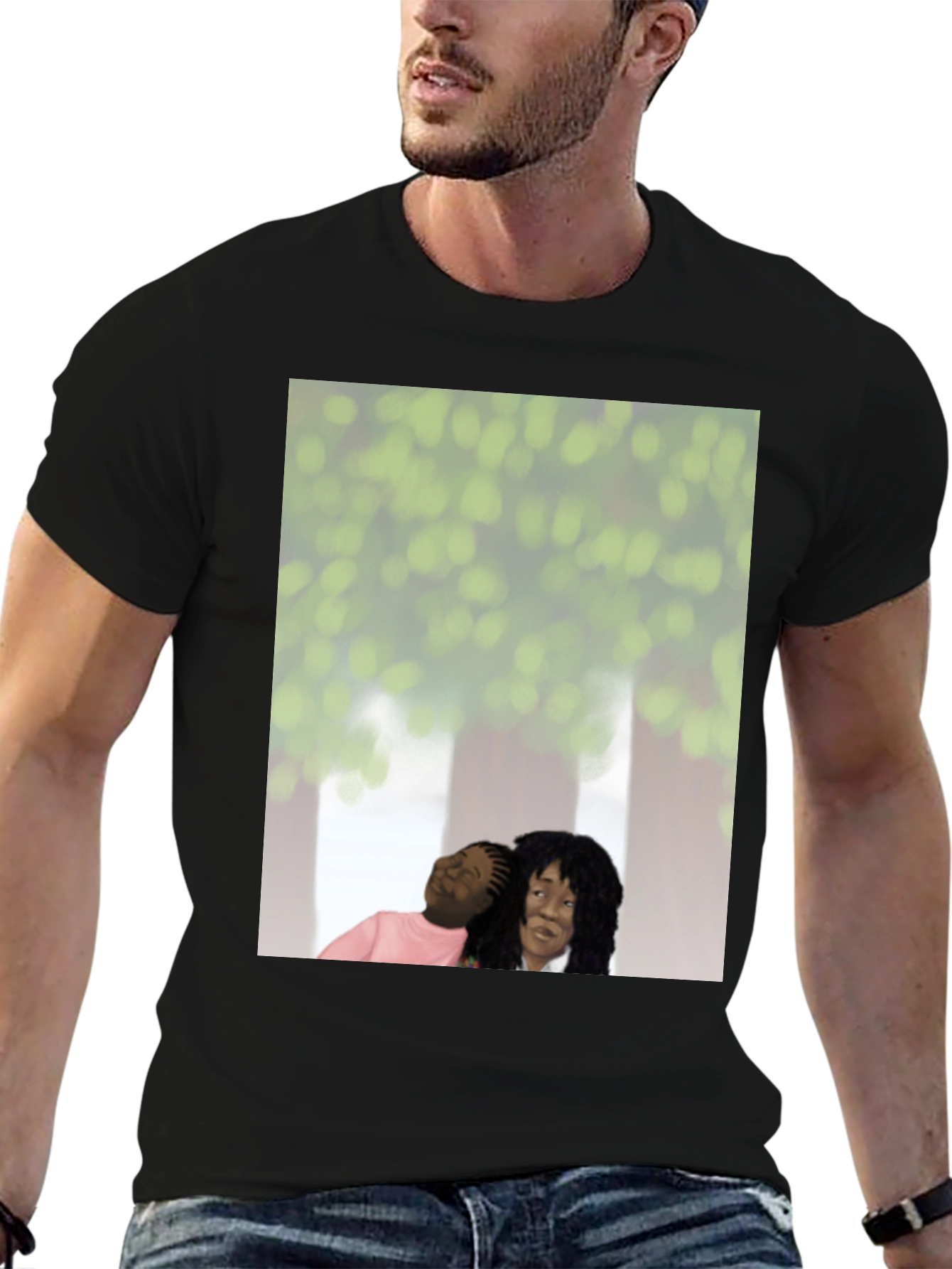 Black Unique Graphic Tee - Embracing Love view 6