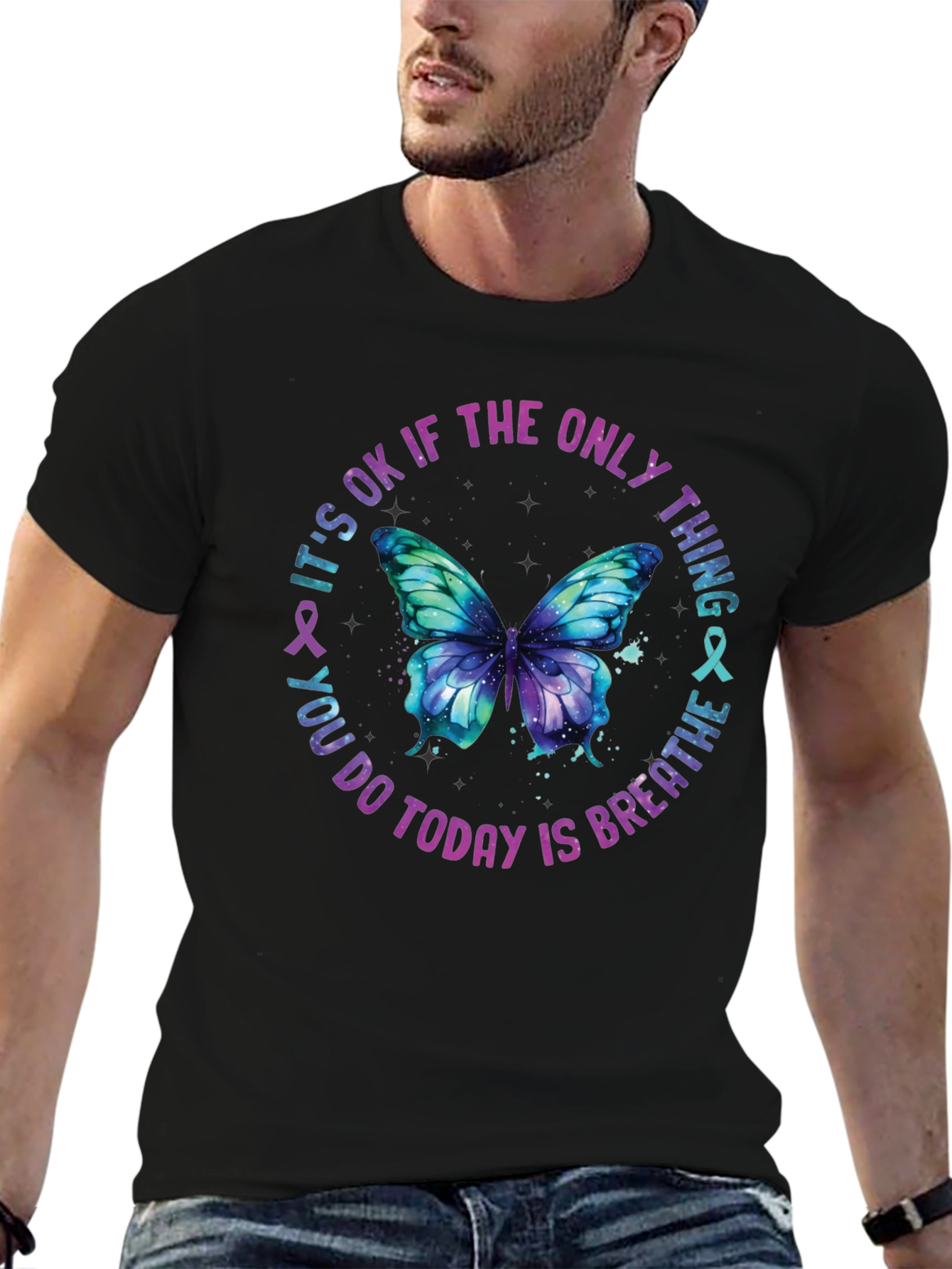 Black Breathe Butterfly Graphic Tee - Mental Health Awareness Shirt view 6