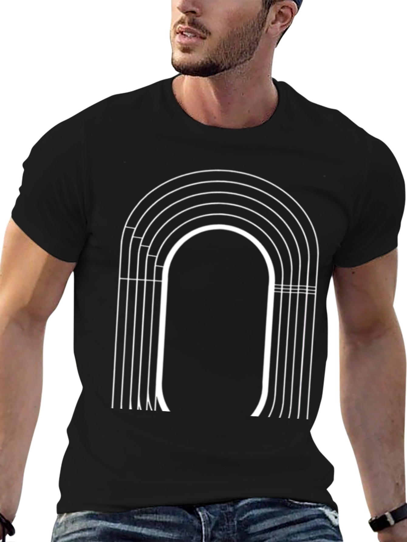 Black Retro Arc Graphic Tee - Black Short Sleeve Casual Shirt view 6
