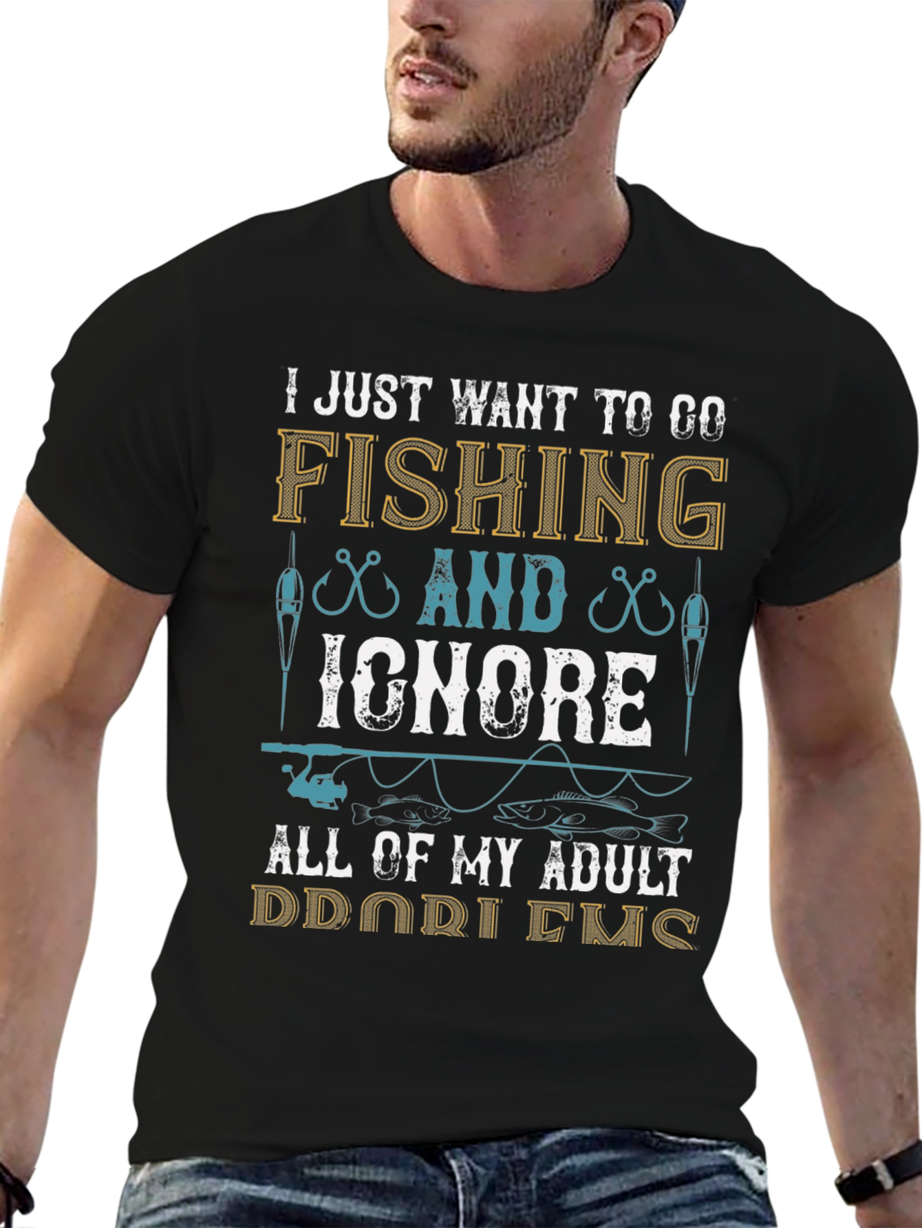Black Fishing T-Shirt: Ignore Adult Problems view 6