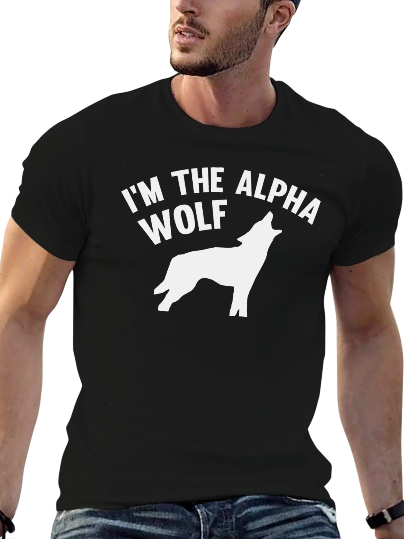 Black Alpha Wolf Graphic Tee - Black Cotton T-Shirt view 6