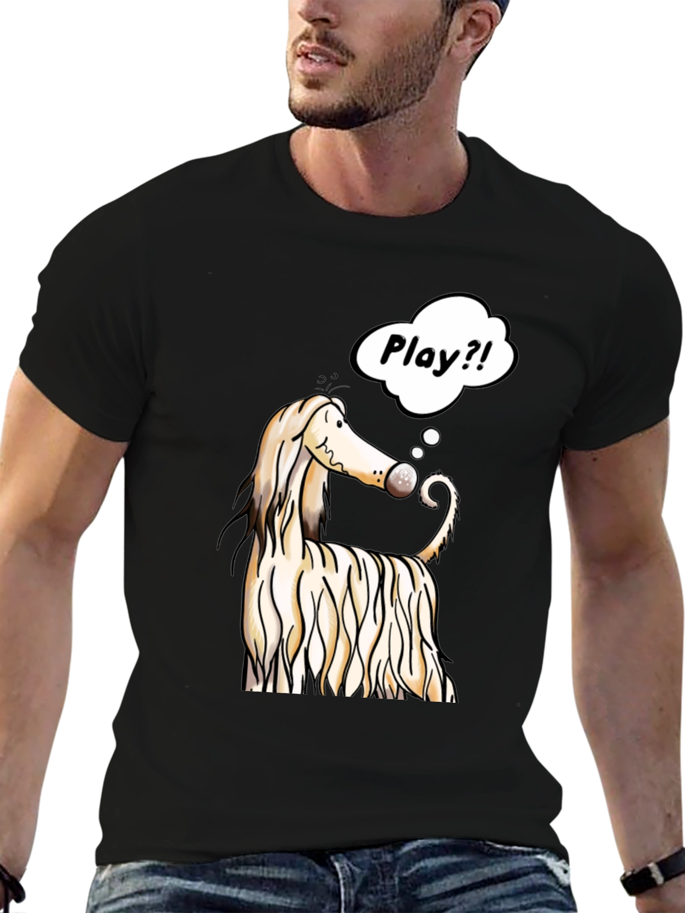 Black Dog Cartoon Play T-Shirt - Black Cotton Tee view 6