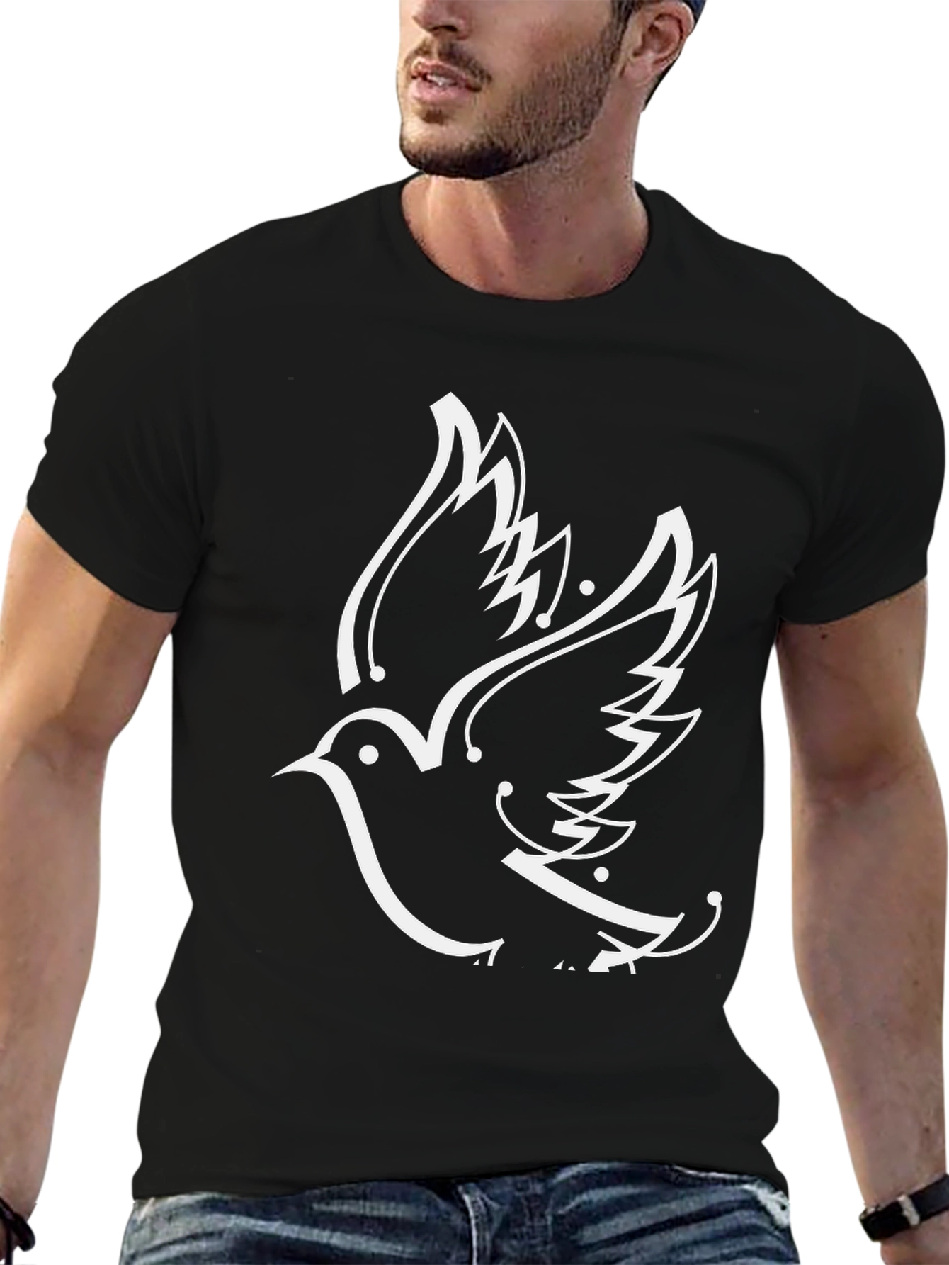 Black Black T-Shirt with Dove Graphic view 6