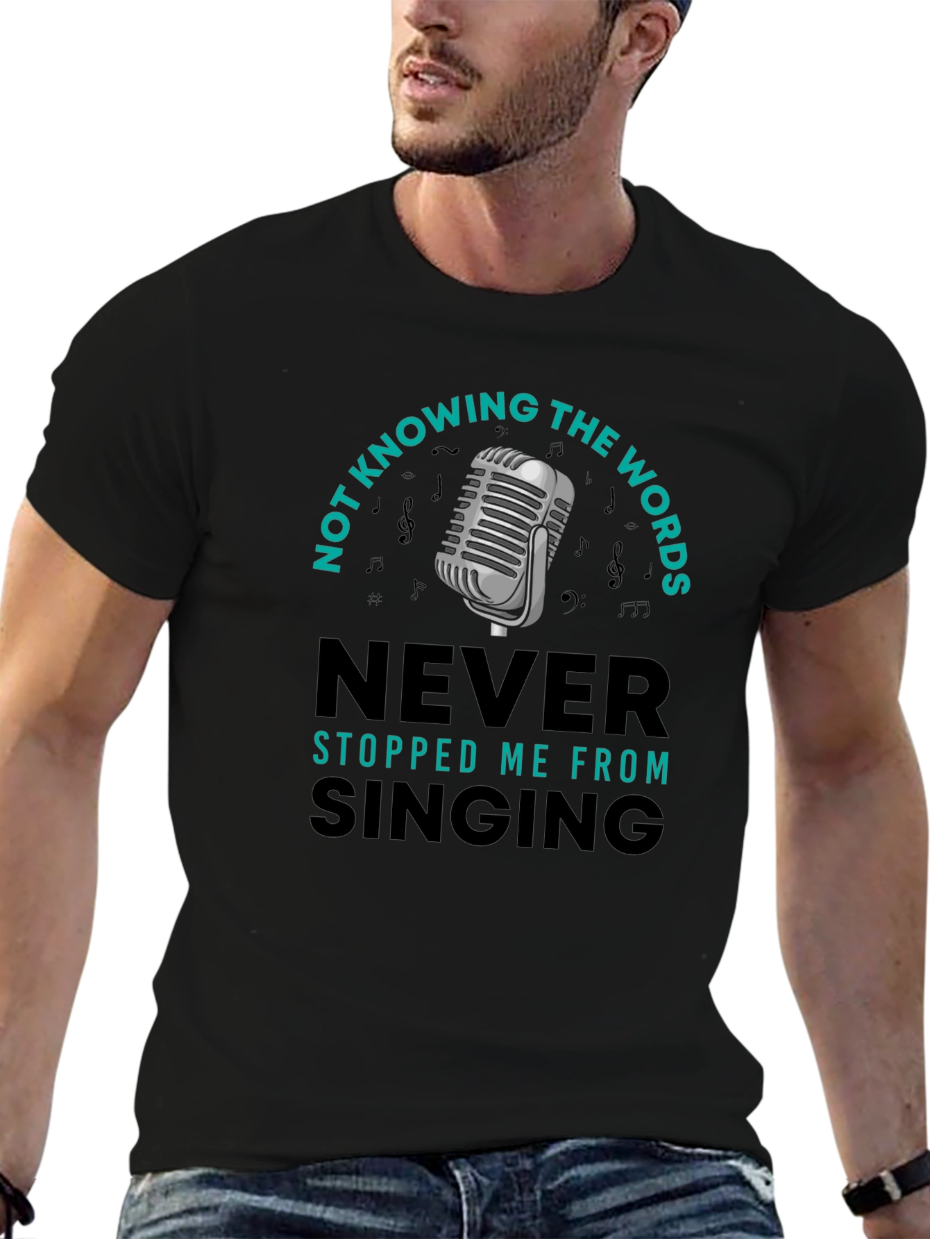 Black Funny Singing T-Shirt - Not Knowing the Words view 6