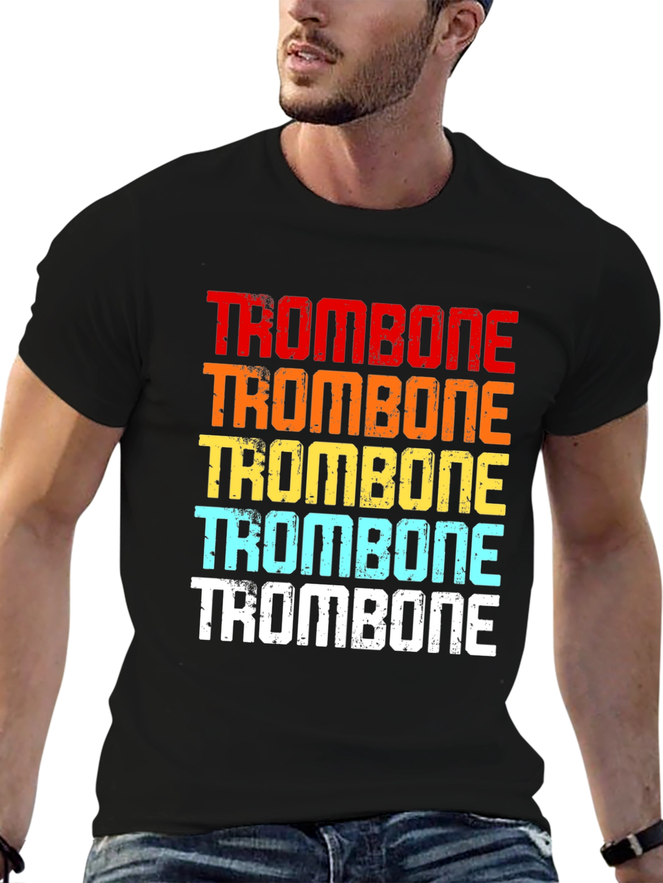 Black Retro Trombone Player Graphic Tee view 6