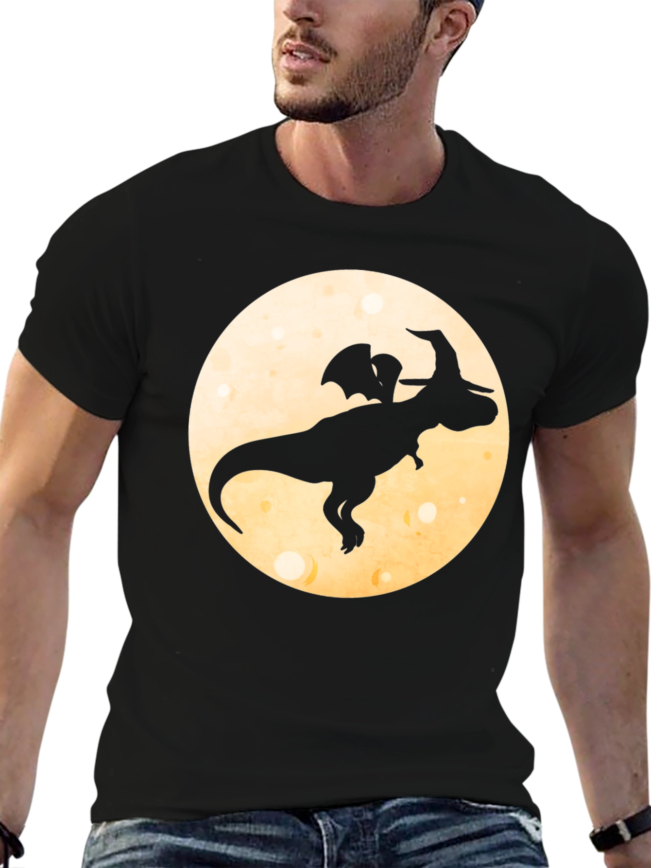 Black Dino Witch Moon T-Shirt view 6